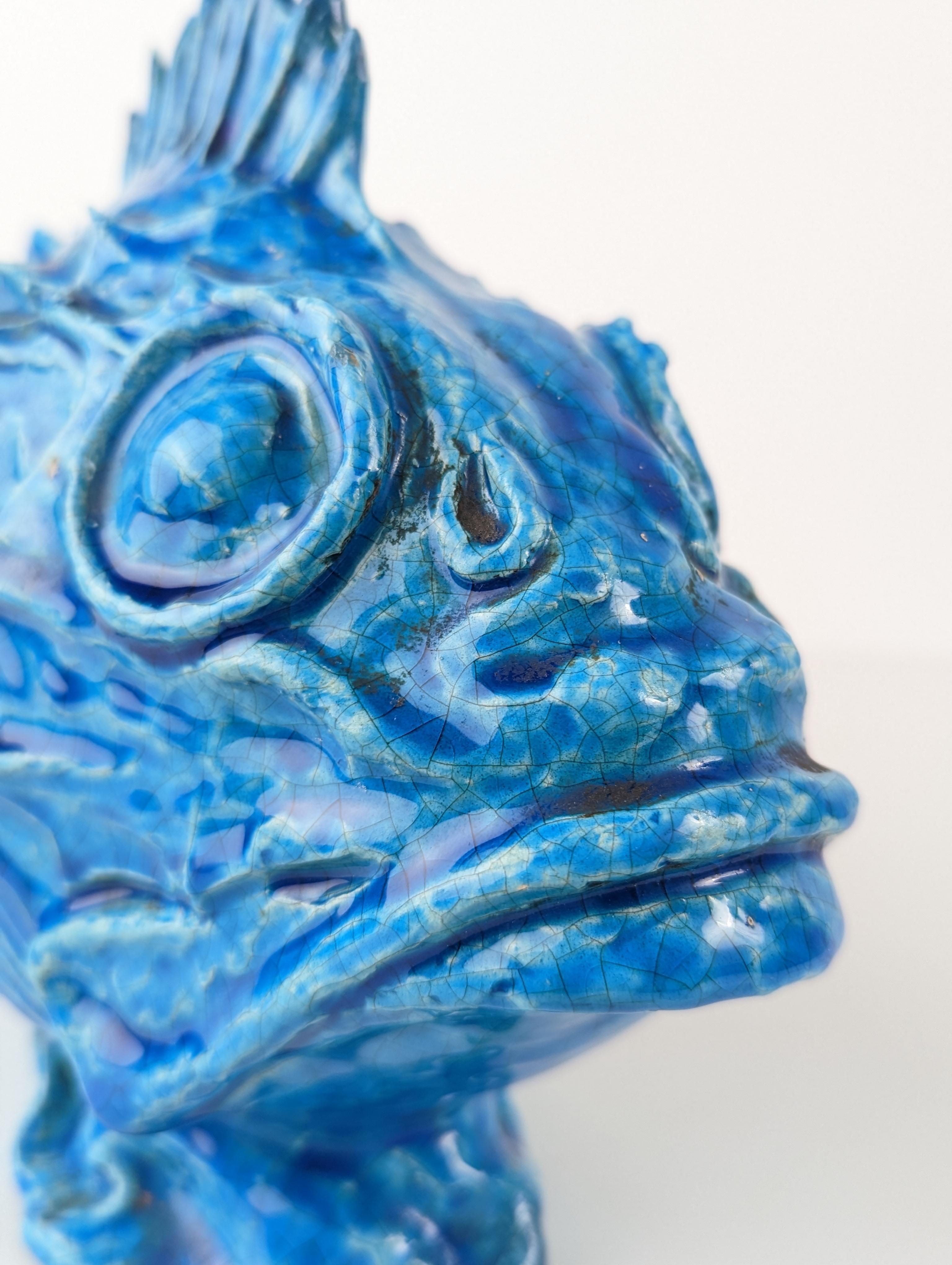 Escultura Pesce Scorfano Esmaltada en azul de Guido Cacciapuoti, Italia, 1930 en venta 4