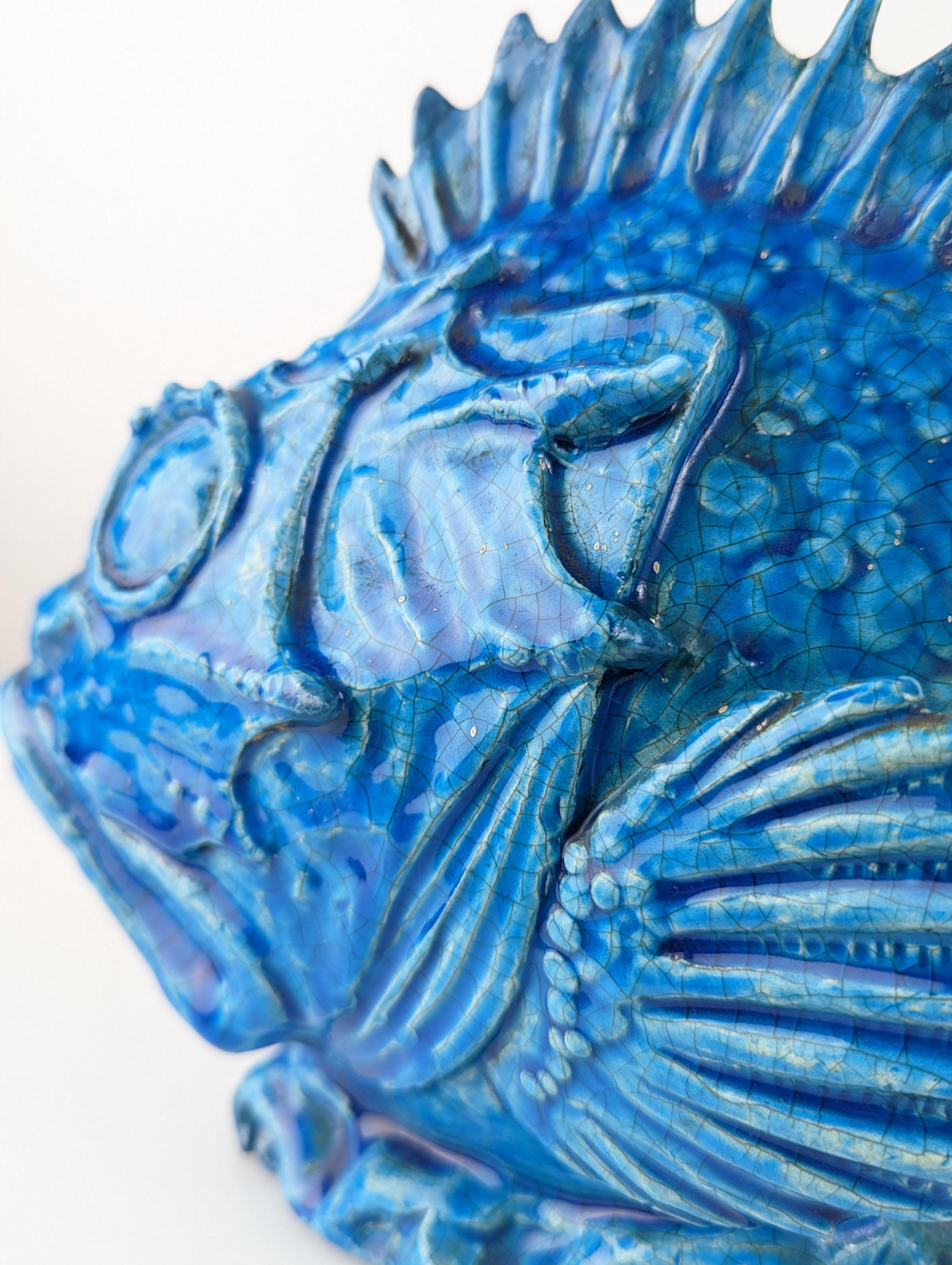 Escultura Pesce Scorfano Esmaltada en azul de Guido Cacciapuoti, Italia, 1930 en venta 7