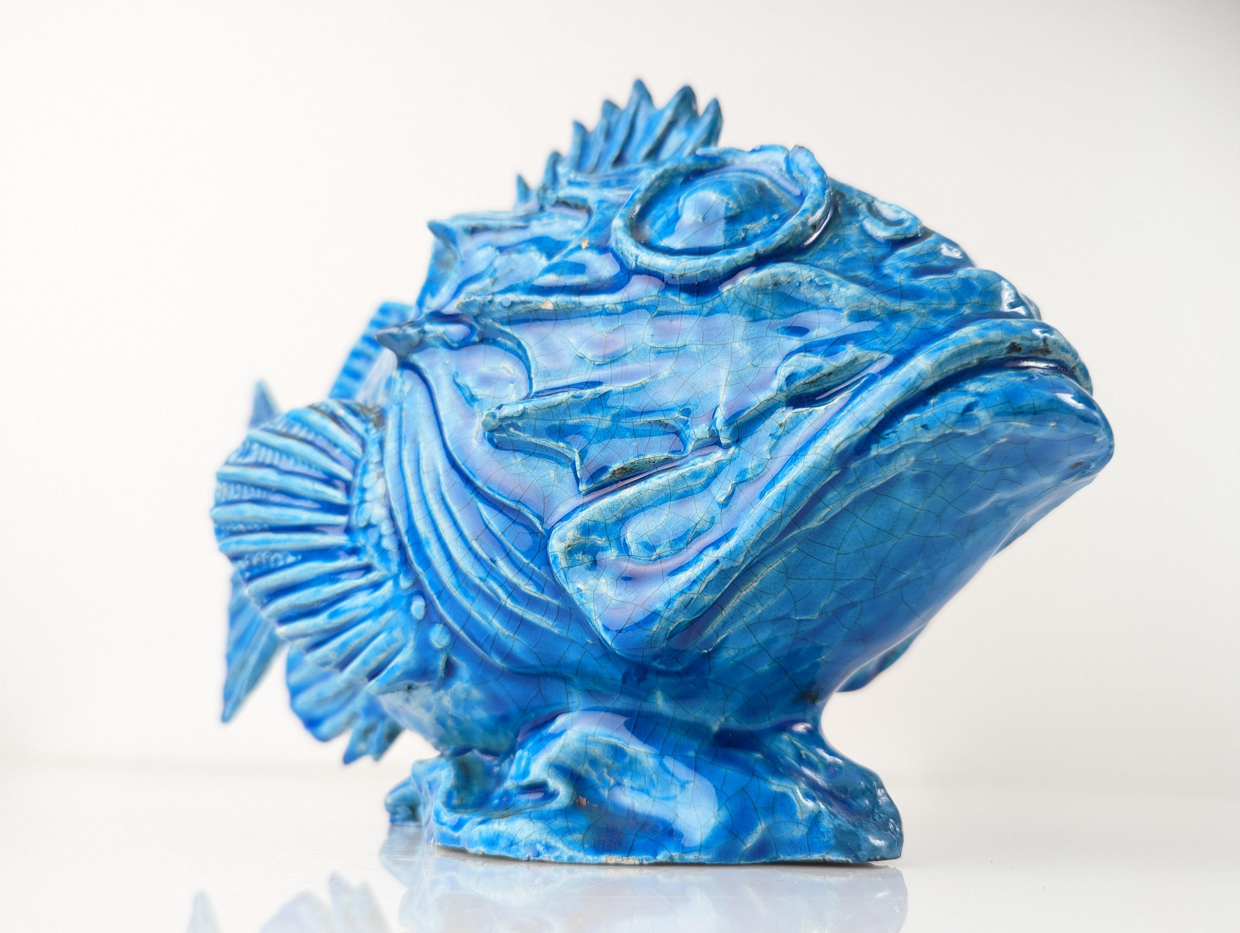 Escultura Pesce Scorfano Esmaltada en azul de Guido Cacciapuoti, Italia, 1930 en venta 9