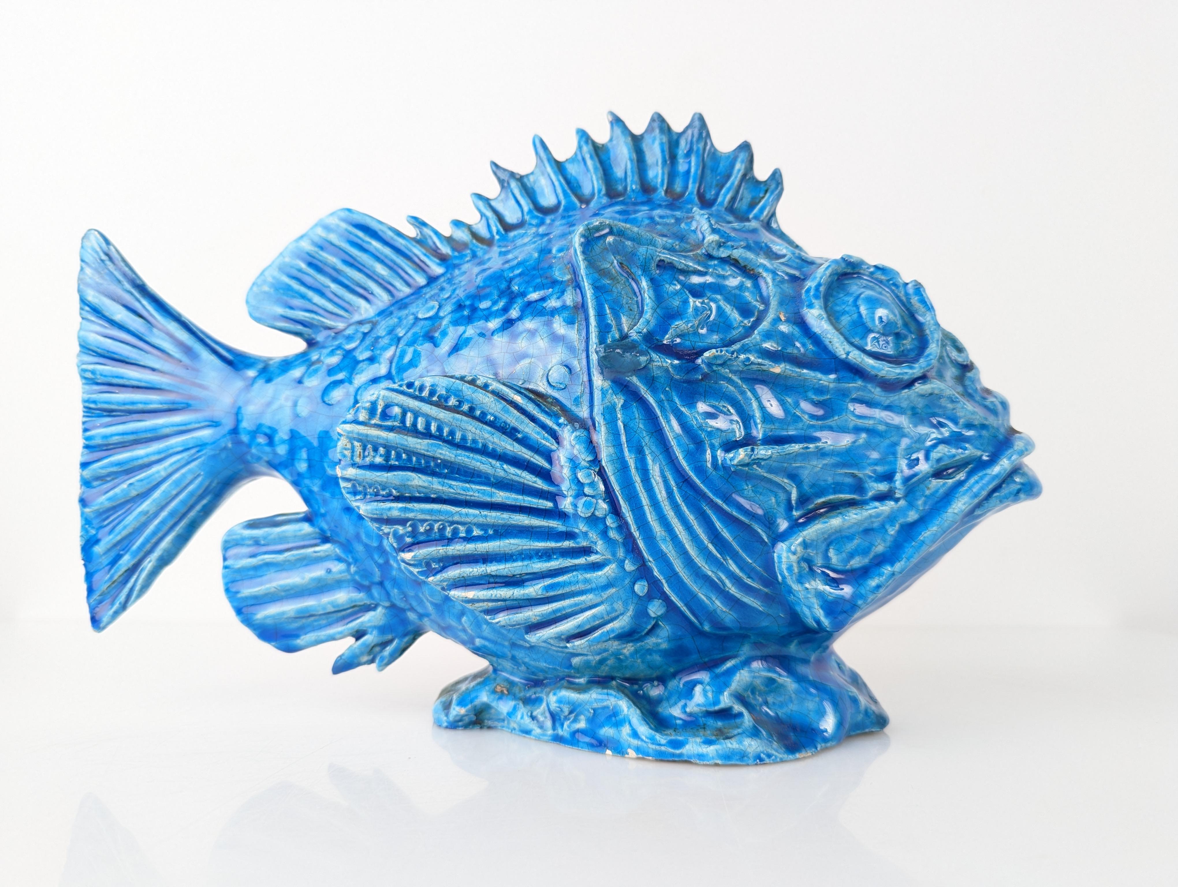 Escultura Pesce Scorfano Esmaltada en azul de Guido Cacciapuoti, Italia, 1930 en venta 10