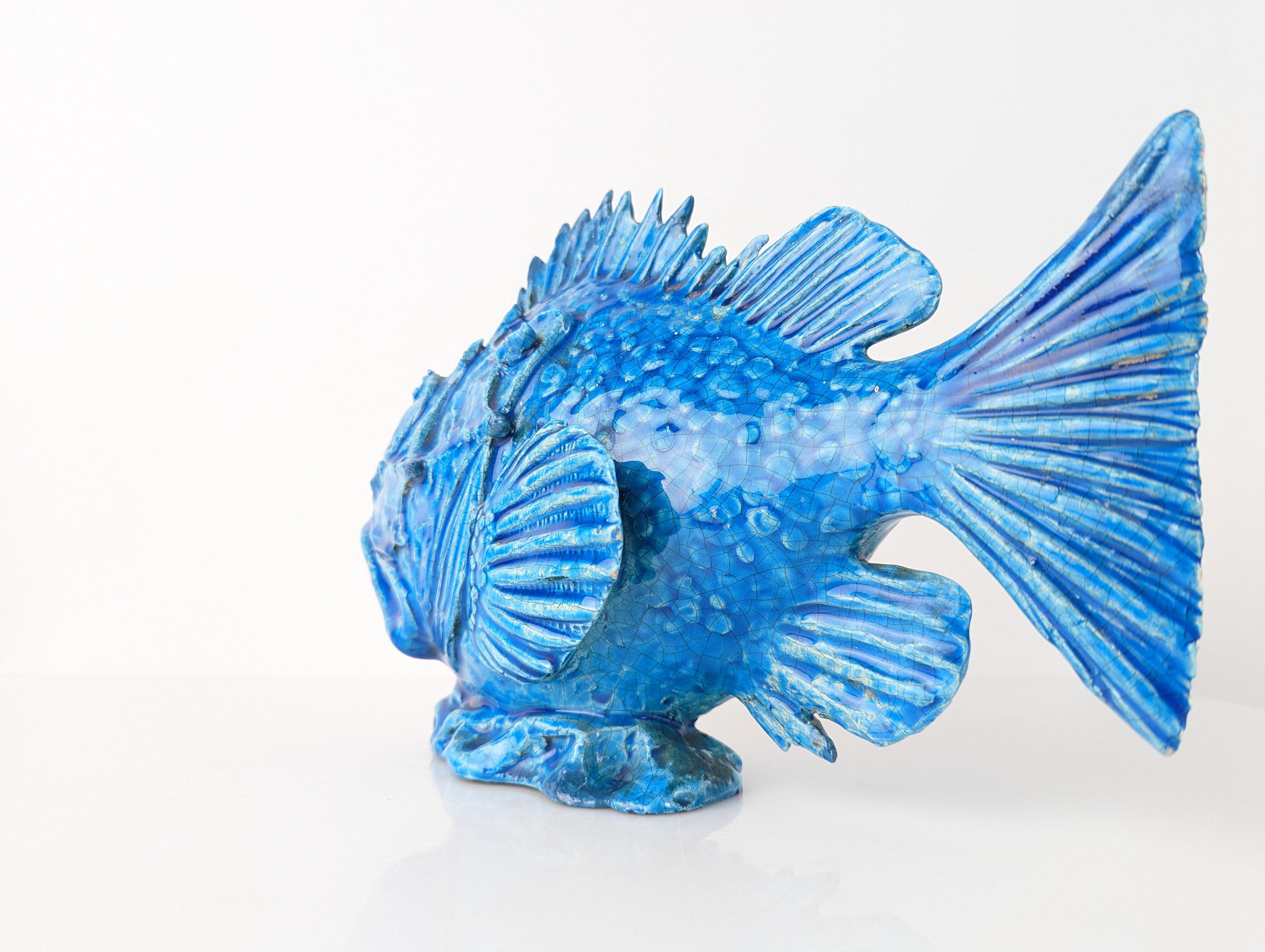 Escultura Pesce Scorfano Esmaltada en azul de Guido Cacciapuoti, Italia, 1930 Art Decó en venta
