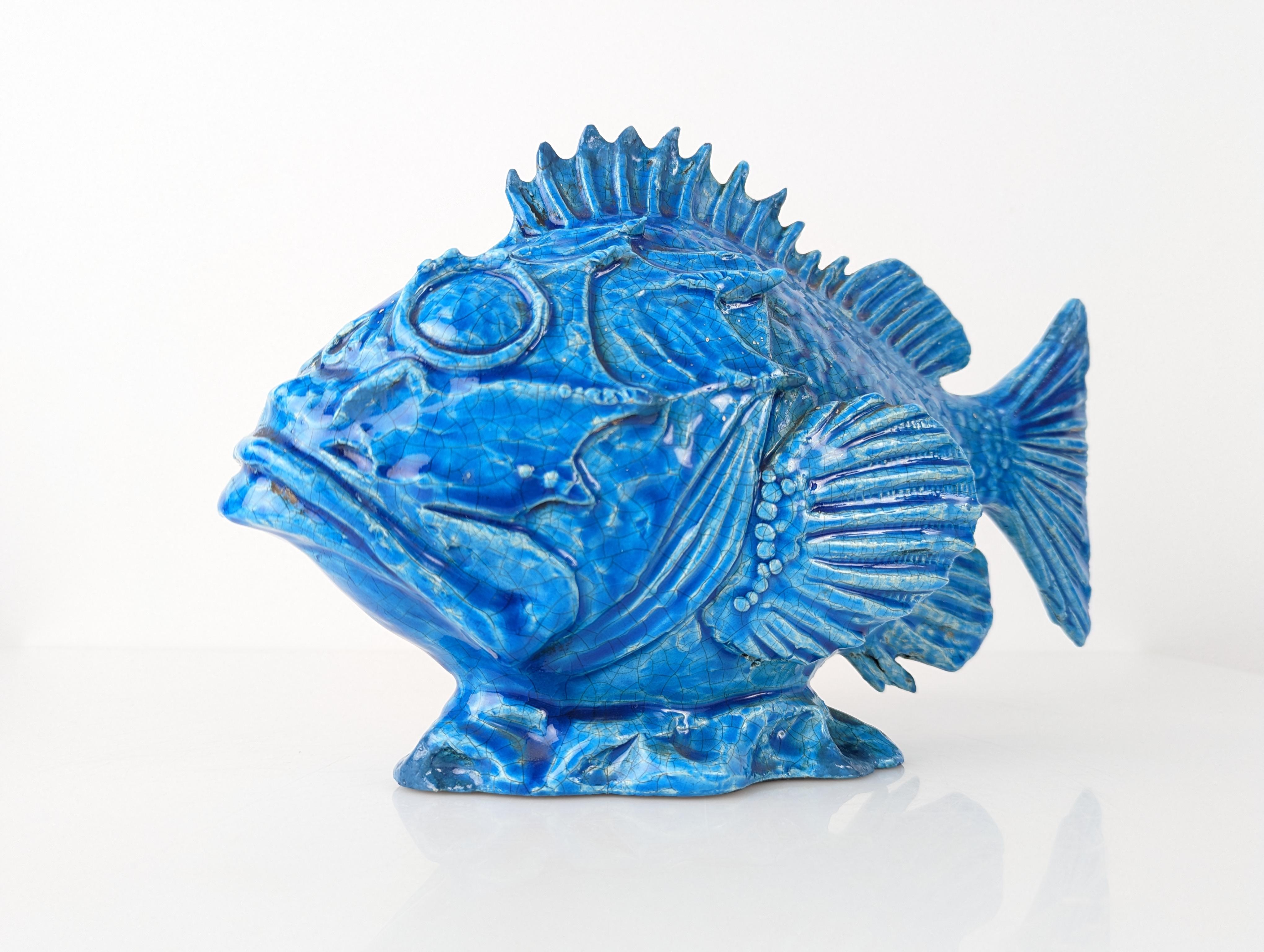 Escultura Pesce Scorfano Esmaltada en azul de Guido Cacciapuoti, Italia, 1930 en venta 1
