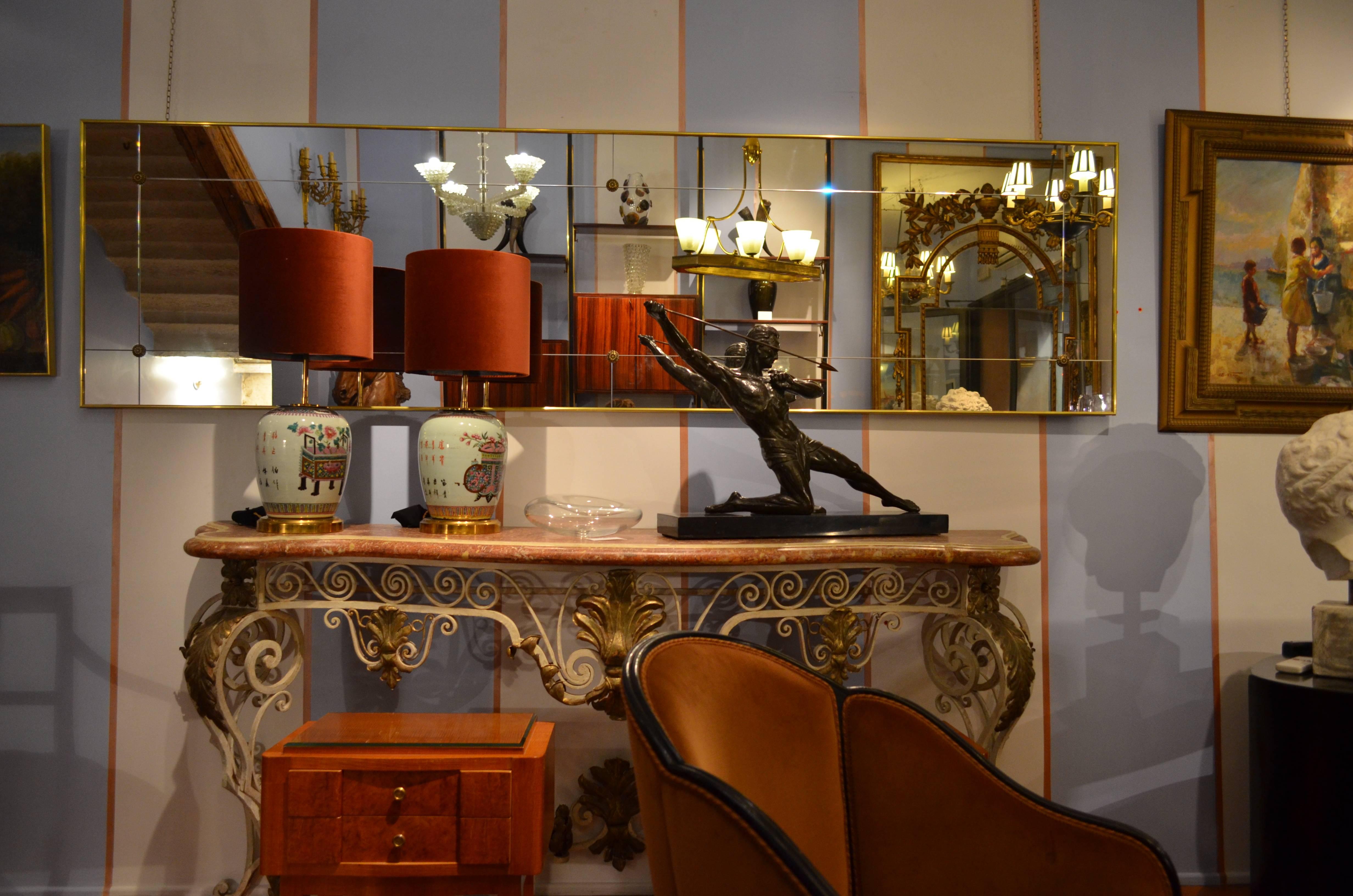 Pescetta Contemporary Art Deco Style Floor Paneled Mirror Brass Frame 4