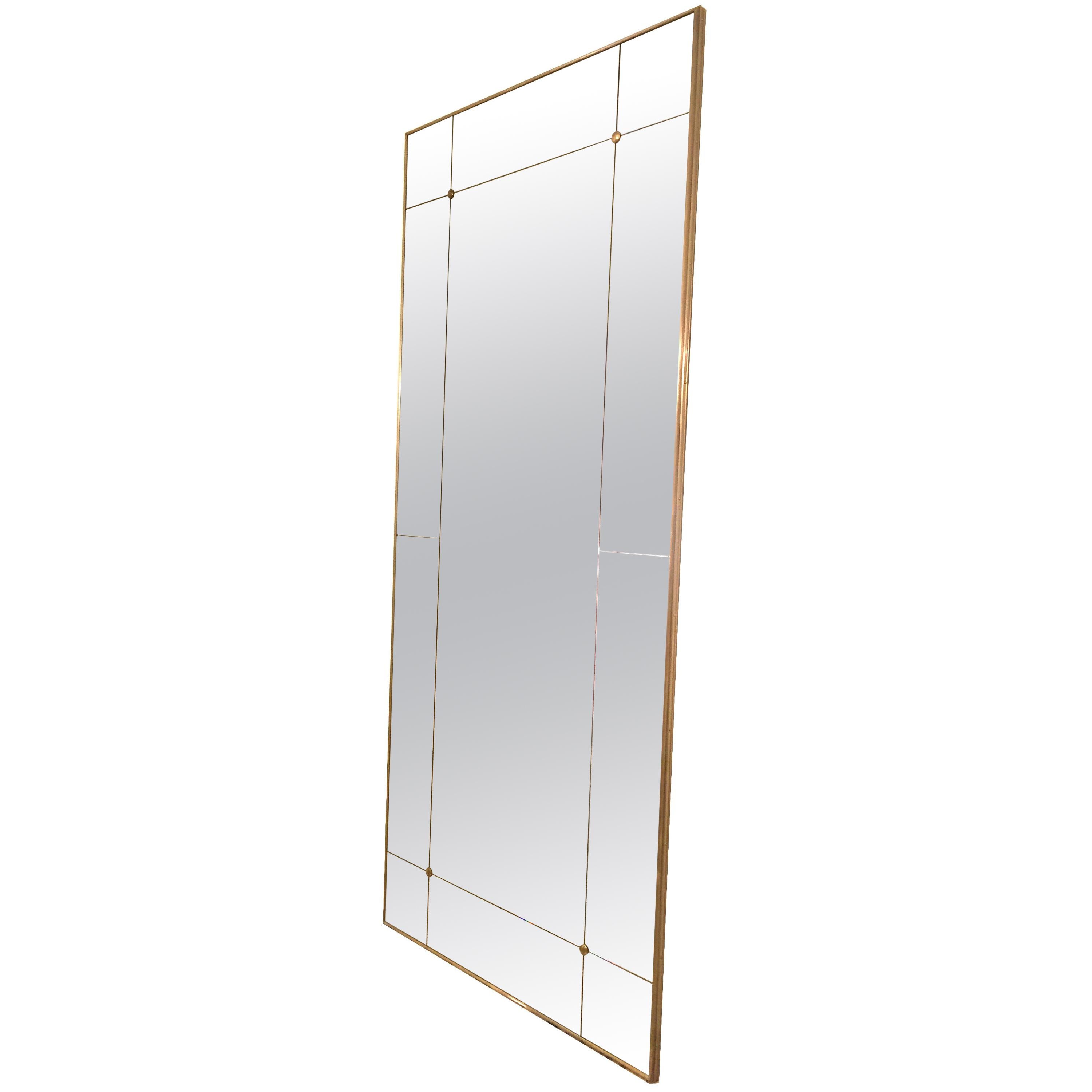 Pescetta Contemporary Art Deco Style Floor Paneled Mirror Brass Frame