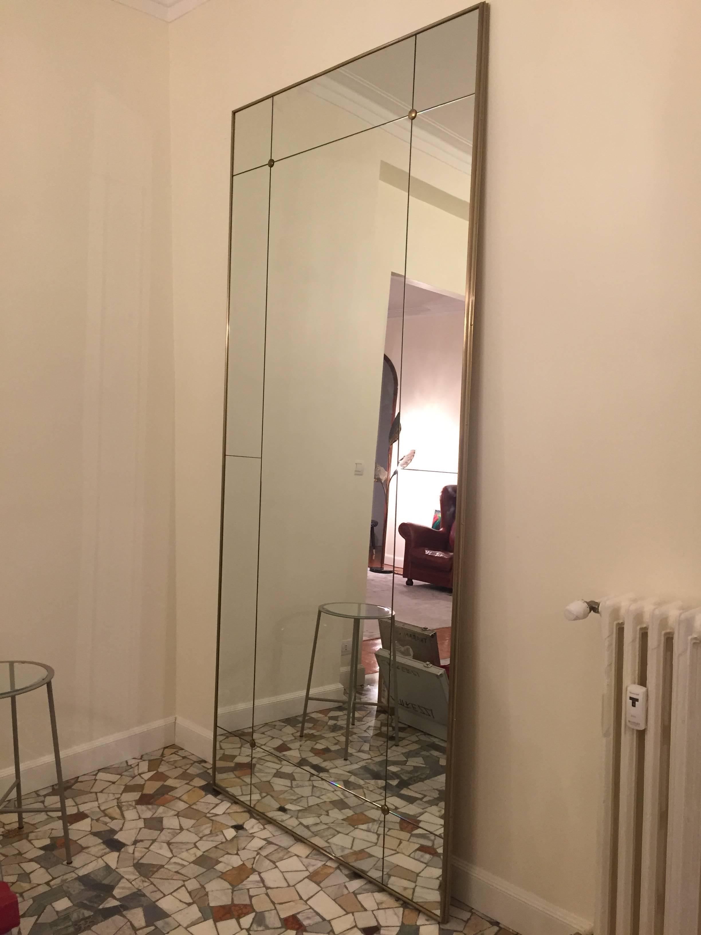 Italian Pescetta Customizable Art Deco Style Floor Paneled Mirror Brass Frame