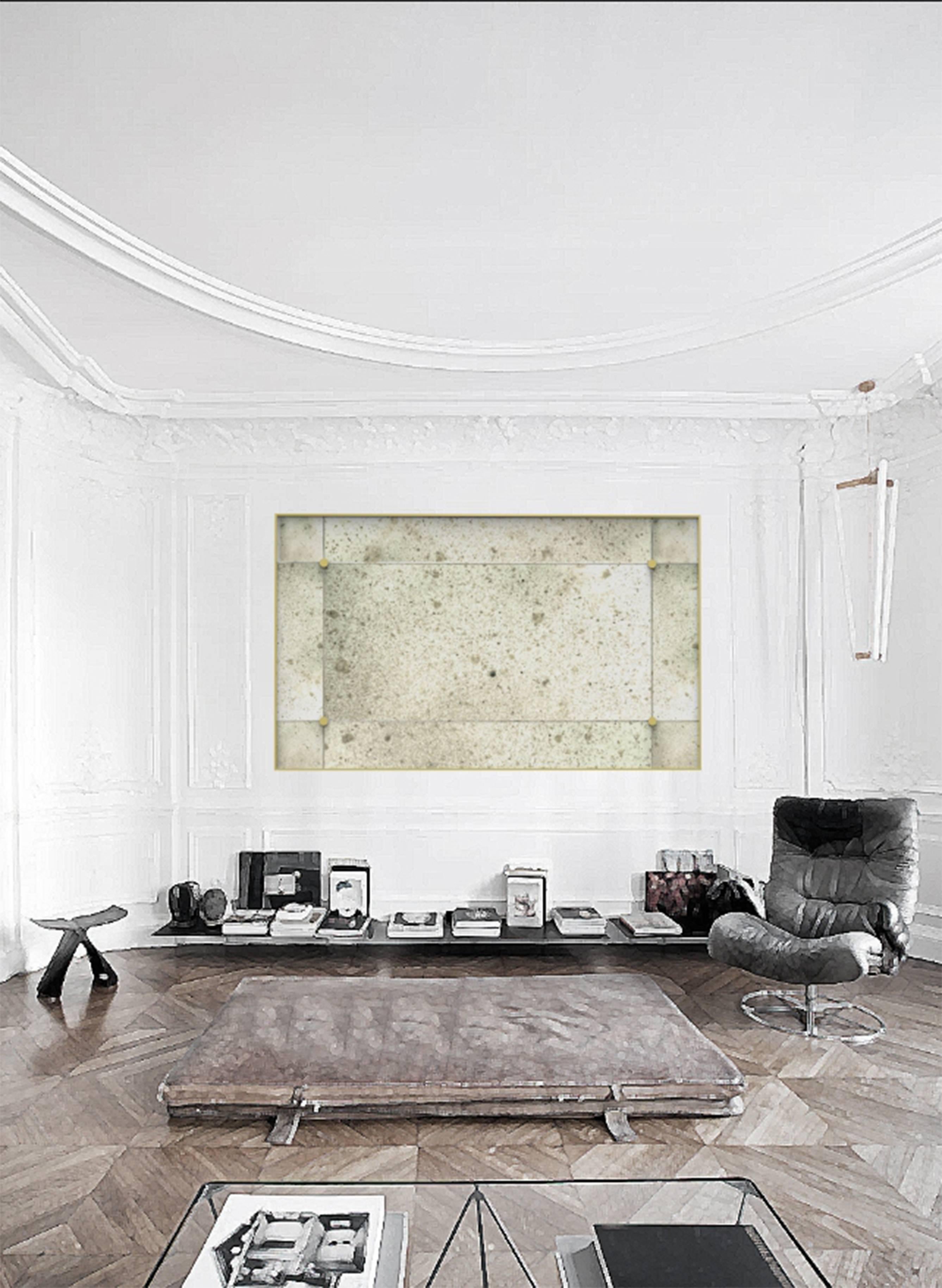 Beveled Pescetta Customizable Art Deco Style Floor Paneled Mirror Brass Frame
