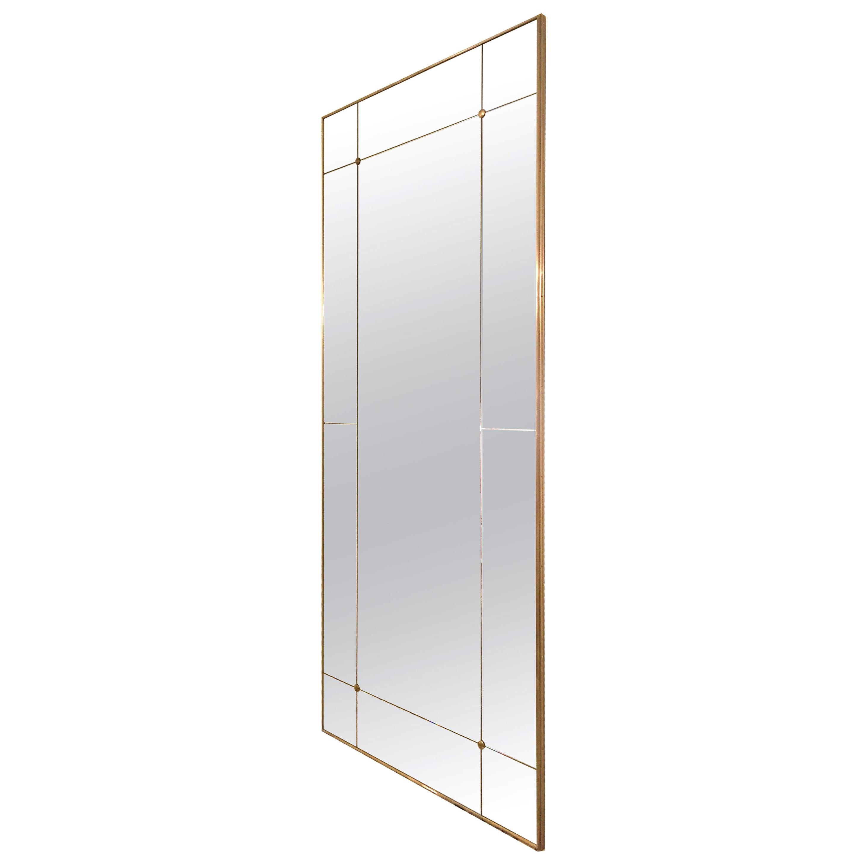 Pescetta Customizable Art Deco Style Floor Paneled Mirror Brass Frame