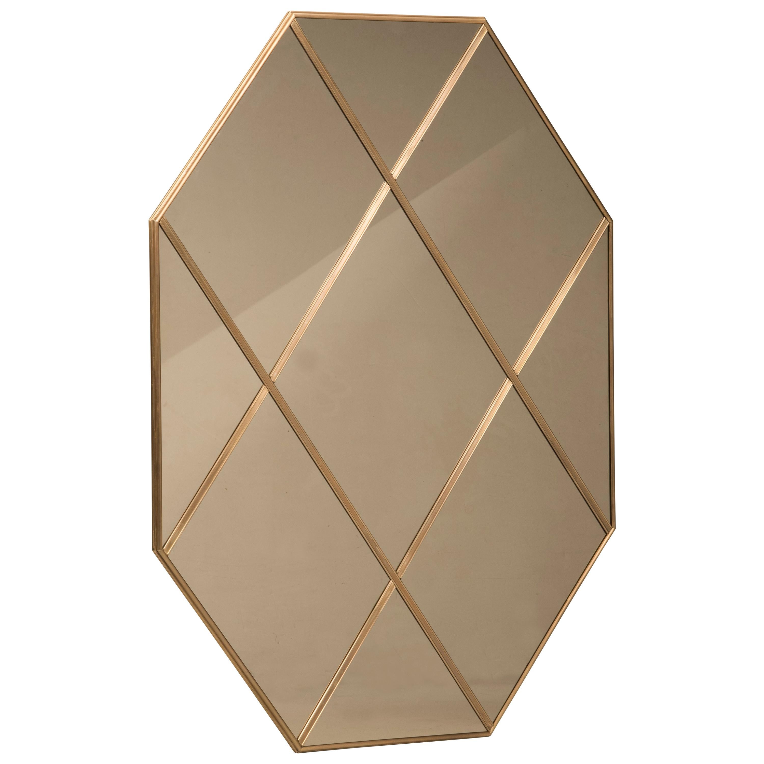 Pescetta Customizable Octagonal Brass Frame Panelled Bronze Mirror