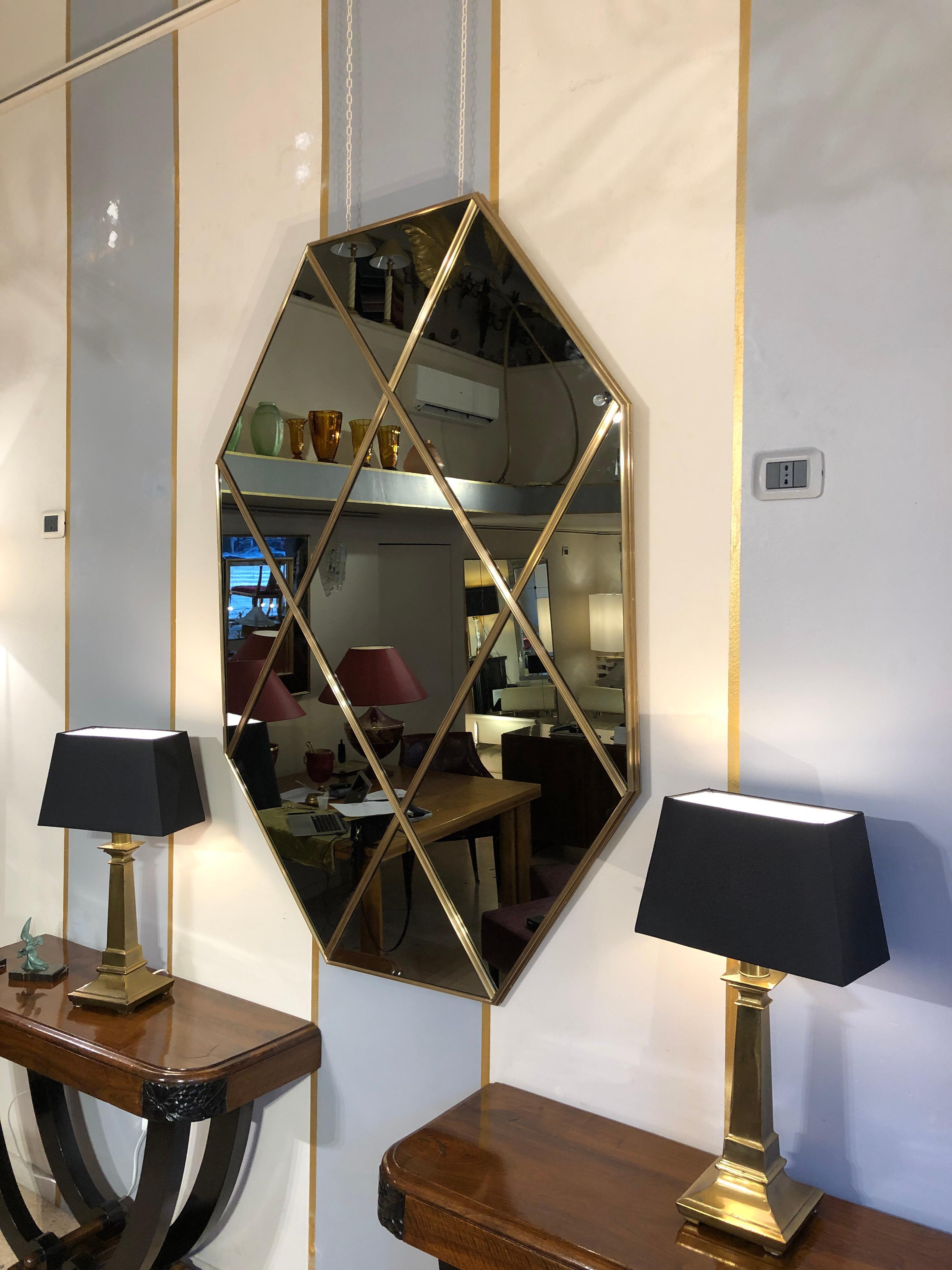 Pescetta Customizable Octagonal Brass Frame Panelled Bronze Mirror 4