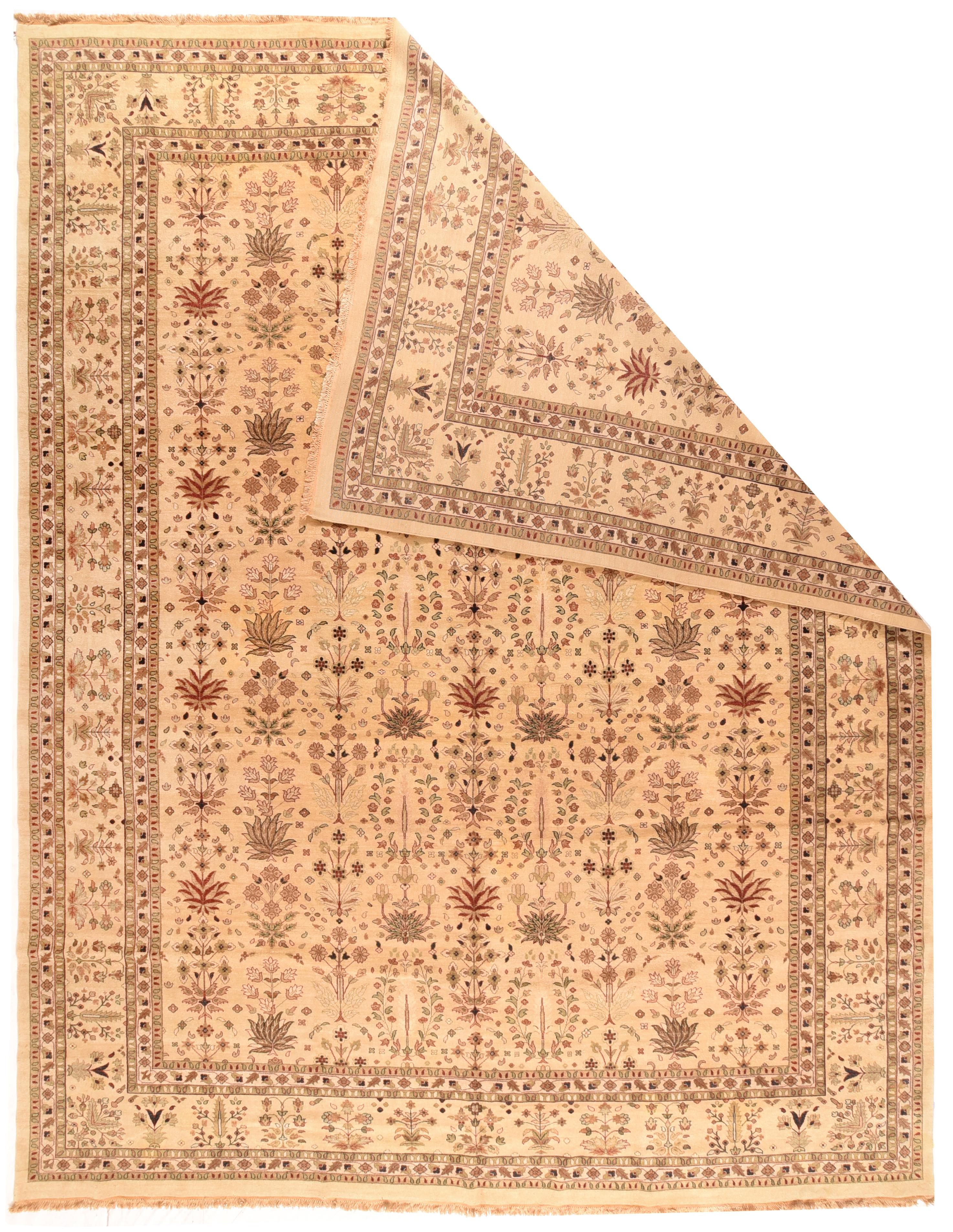 Peshawar Rug 11’10” x 15’10”. Post –WWII scatters and larger pieces in Persian curvilinear styles woven in the Pakistani city of Peshawar. Medium weave, dry and firm pile; medallion, centralized and allover patterns. Crisp palettes.