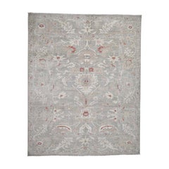 Peshawar with Mahal Design Faded Light Green Pure Wool Oriental Rug