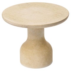 PESO– Minimalist Round Side Table in Limestone, Medium