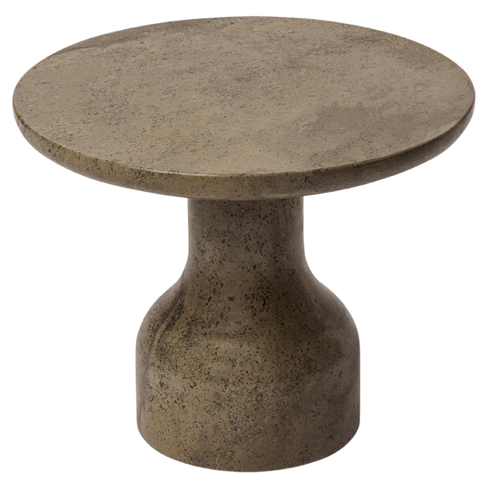 PESO- Mesa auxiliar redonda minimalista de piedra caliza, mediana