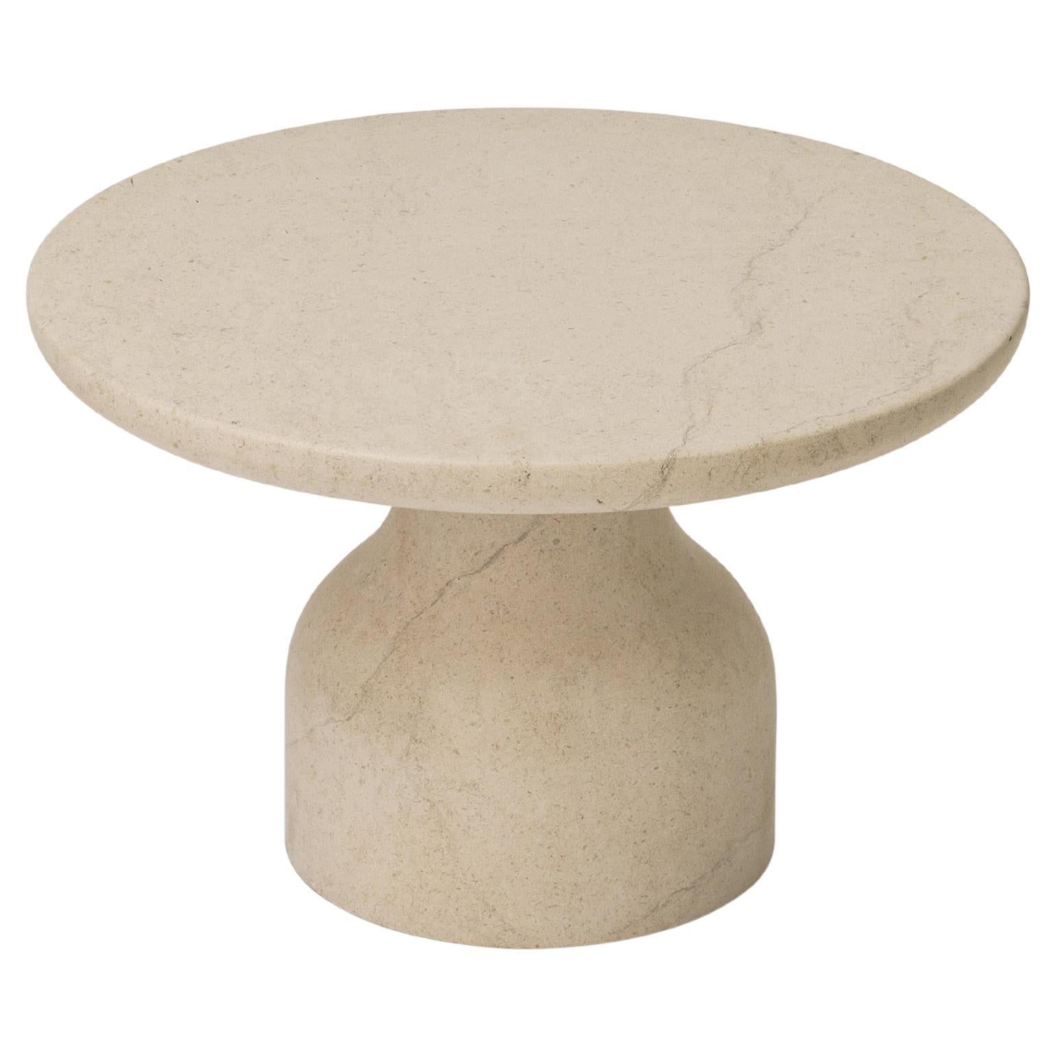 PESO– Minimalist Round Side Table in Limestone, Small