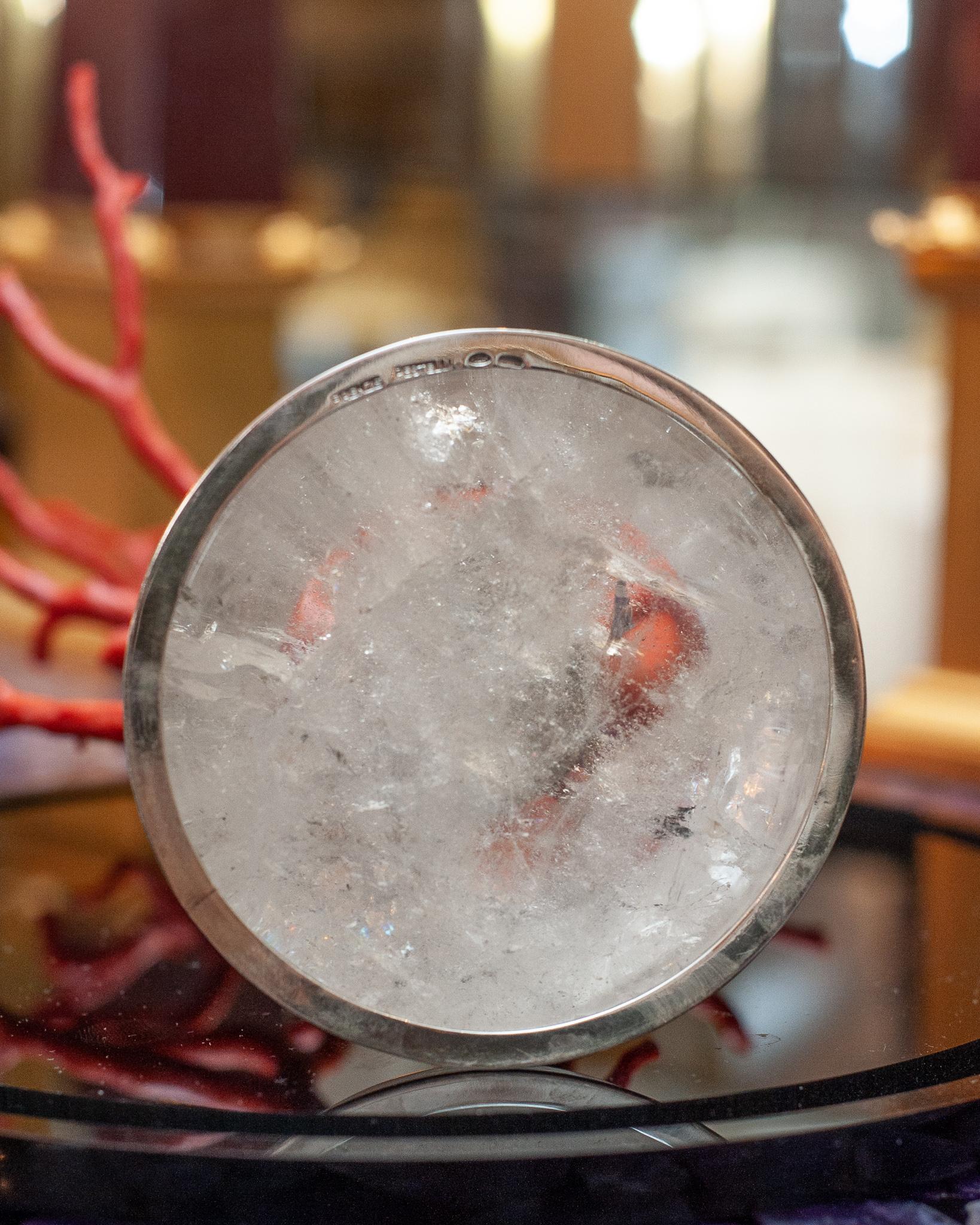 Pestelli Contemporary Red Coral Branch on a Rock Crystal Base In New Condition In Toronto, ON