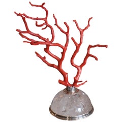 Pestelli Contemporary Red Coral Branch on a Rock Crystal Base