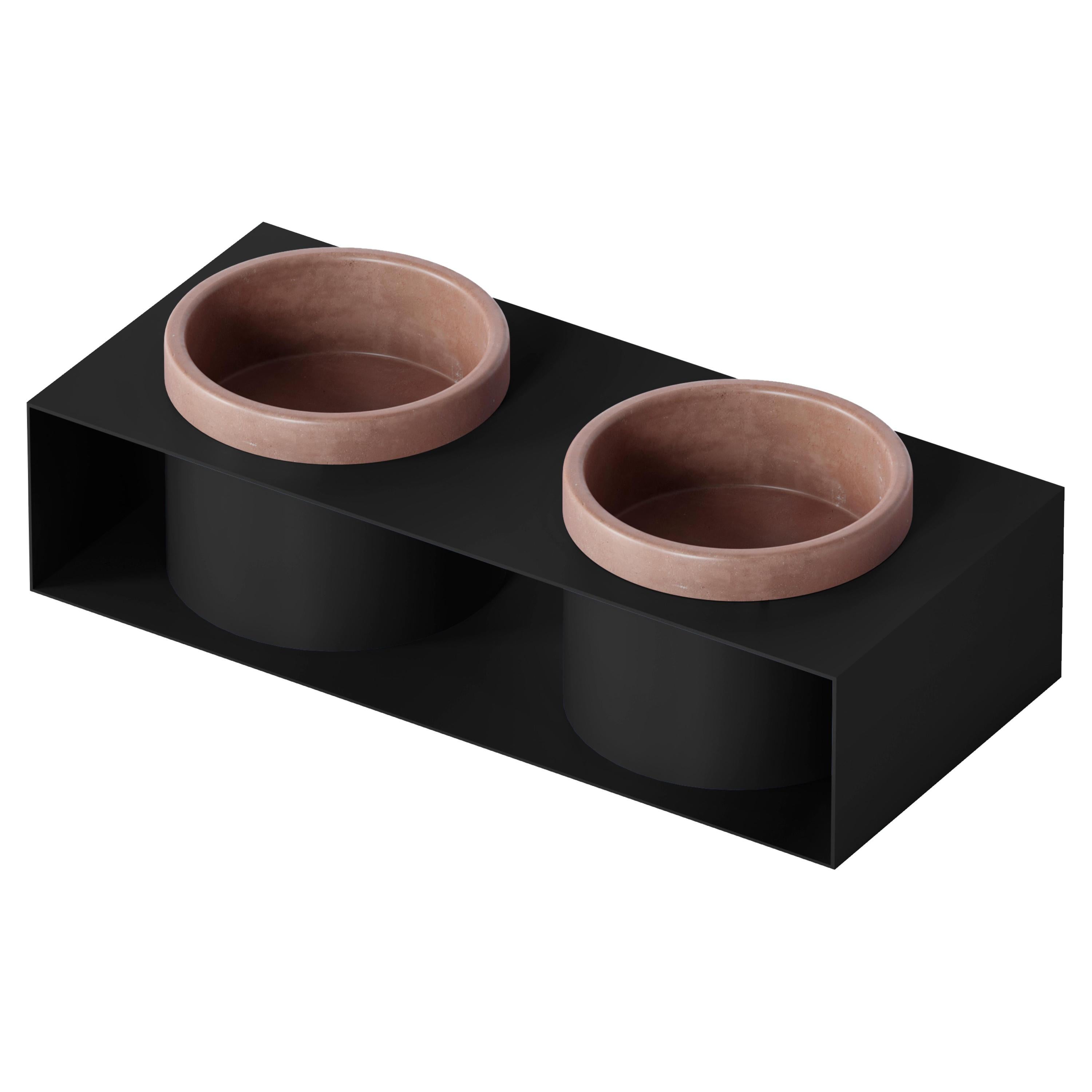 Pet Bowls "Pipe" in Noir Black and Terracotta For Sale