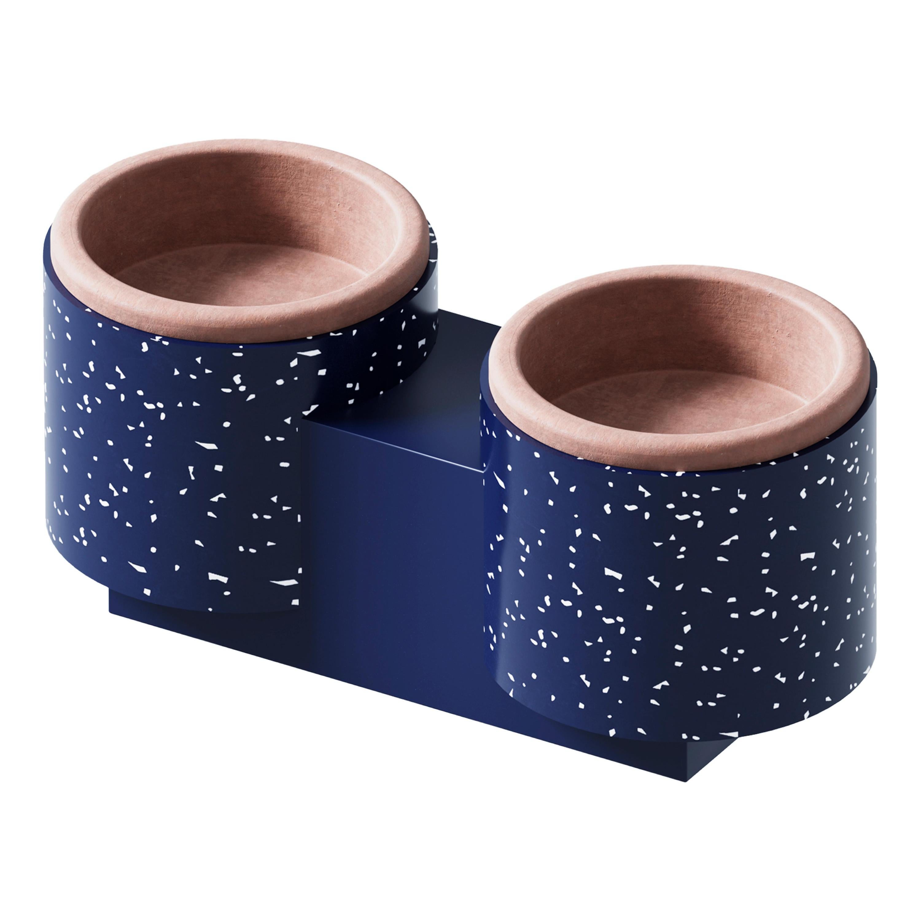 Pet Bowls "Qubo" in Navy Blue and Terracotta For Sale