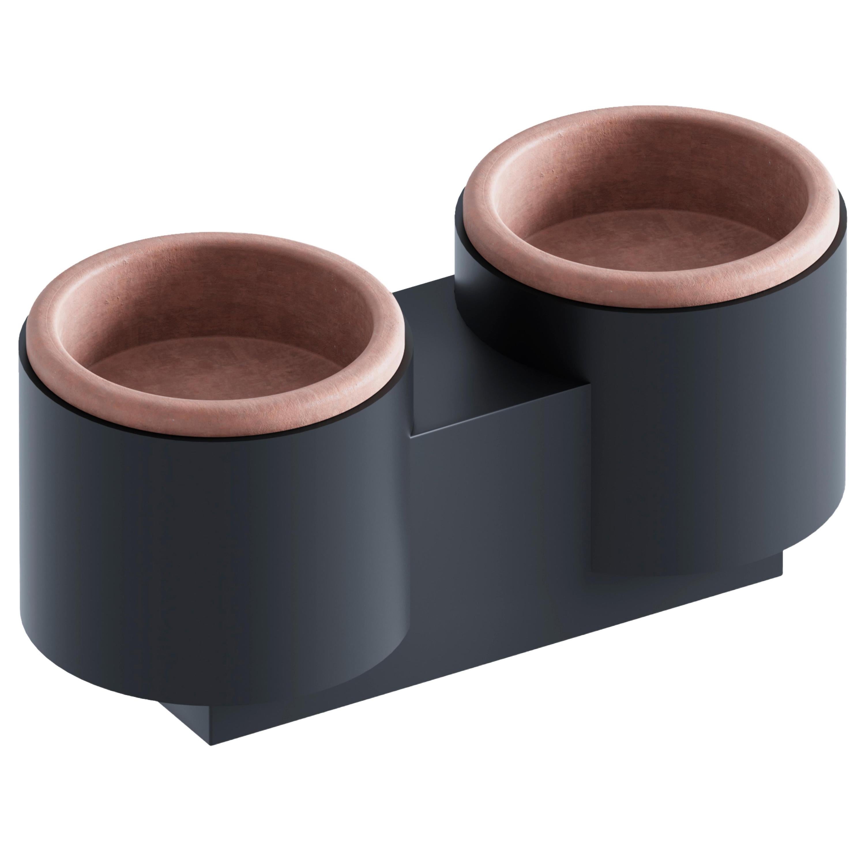 Pet Bowls "Qubo" in Noir Black and Terracotta For Sale