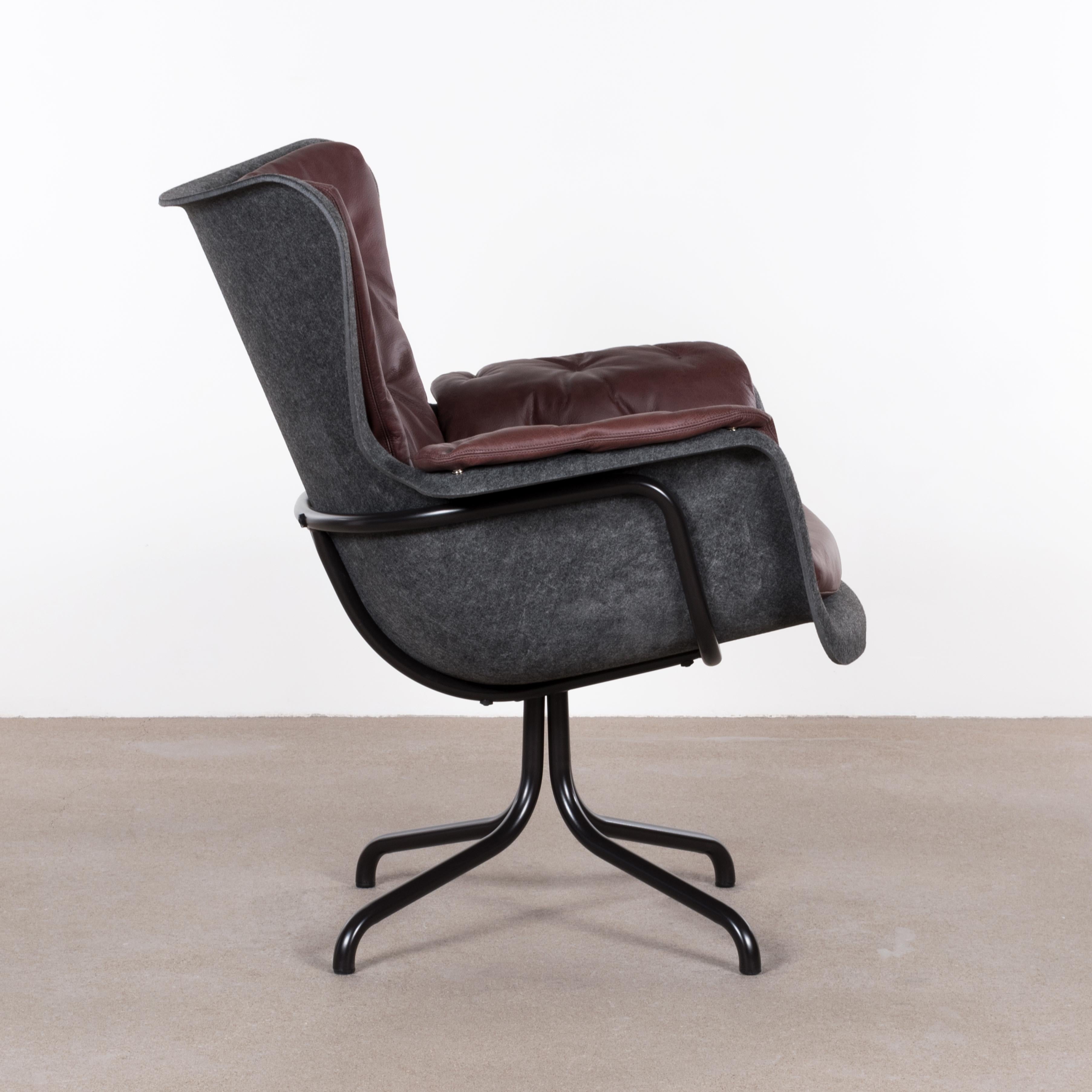 Dutch PET 'Eco Friendly' Armchair in Dark Grey and Red Brown Leather, Netherlands