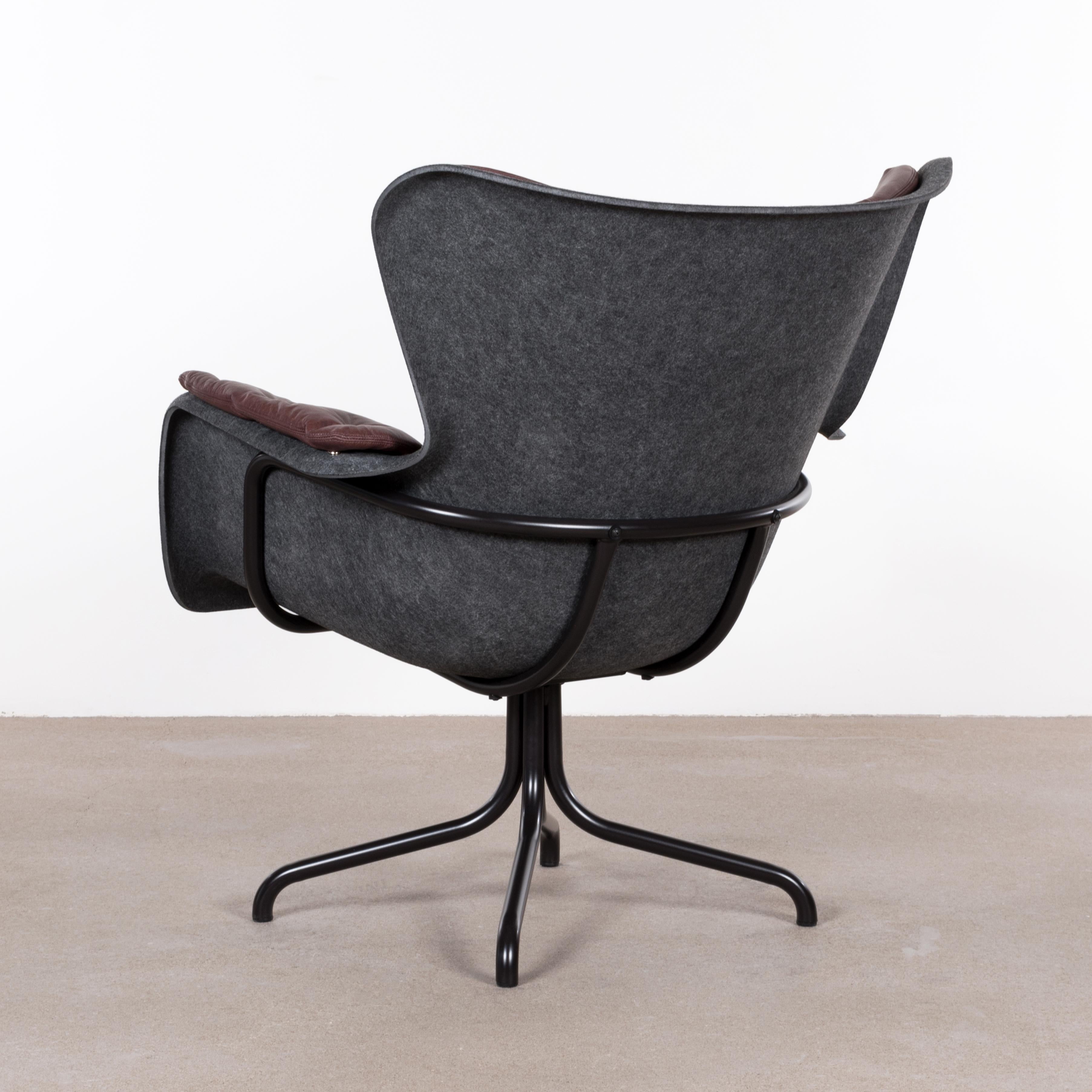 Contemporary PET 'Eco Friendly' Armchair in Dark Grey and Red Brown Leather, Netherlands
