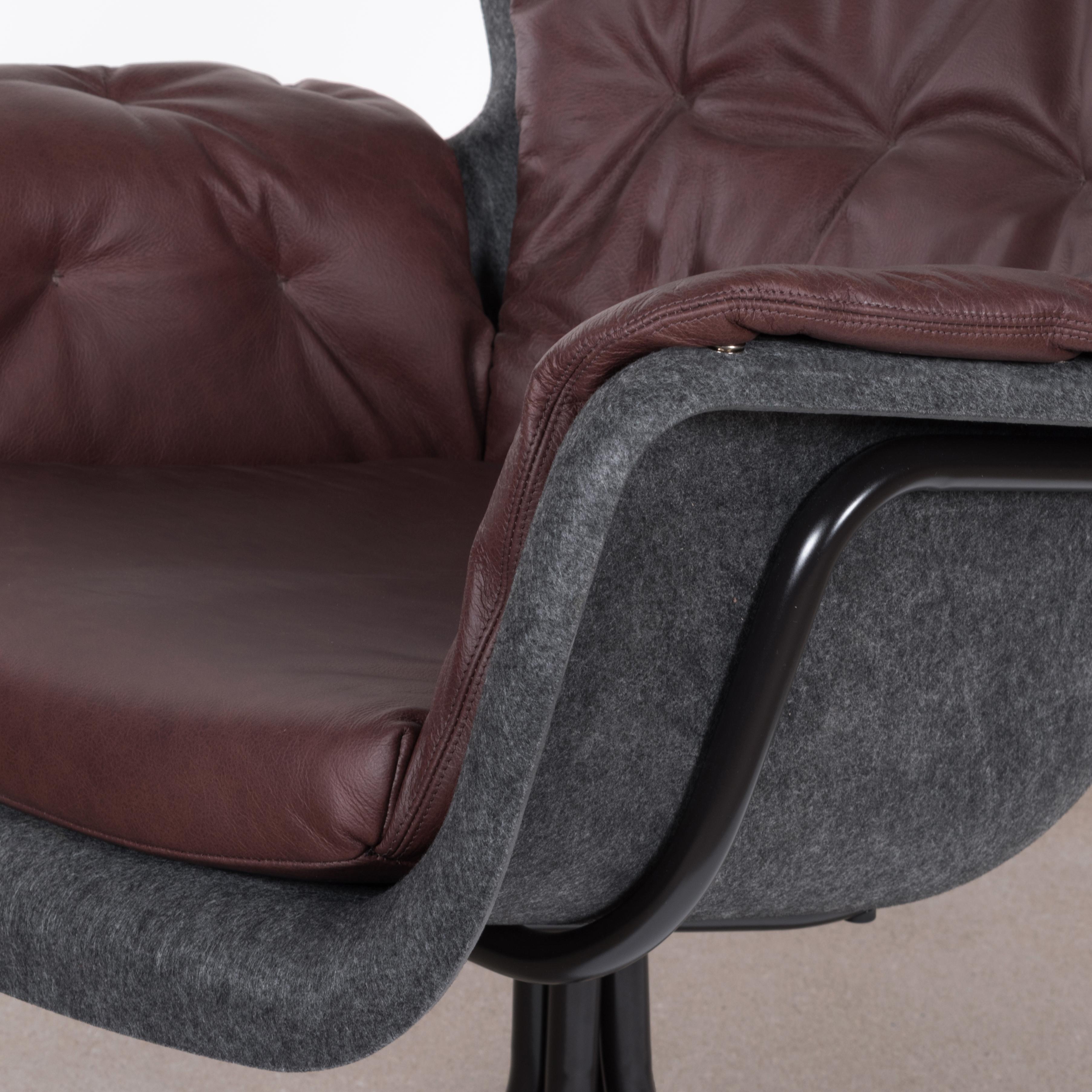 Steel PET 'Eco Friendly' Armchair in Dark Grey and Red Brown Leather, Netherlands