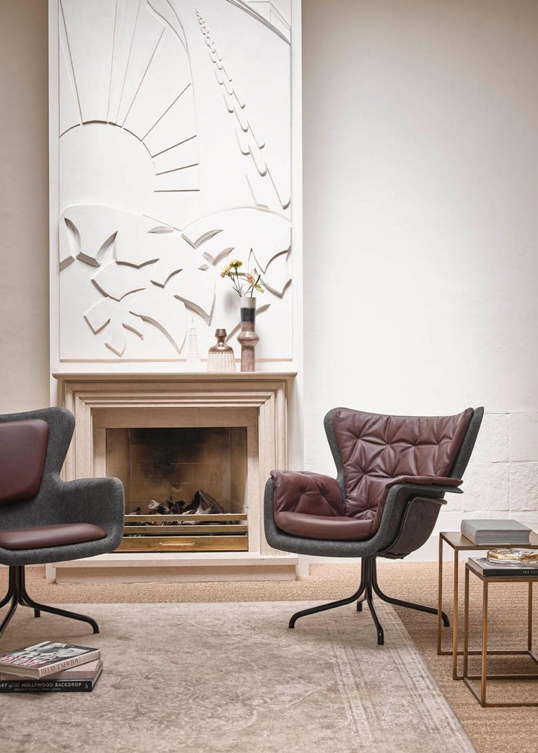 PET 'Eco Friendly' Armchair in Dark Grey and Red Brown Leather