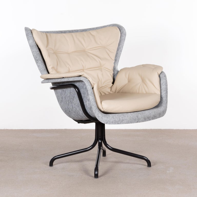 Pet 'eco friendly' Armchair in Grey and Cream Leather, Netherlands For