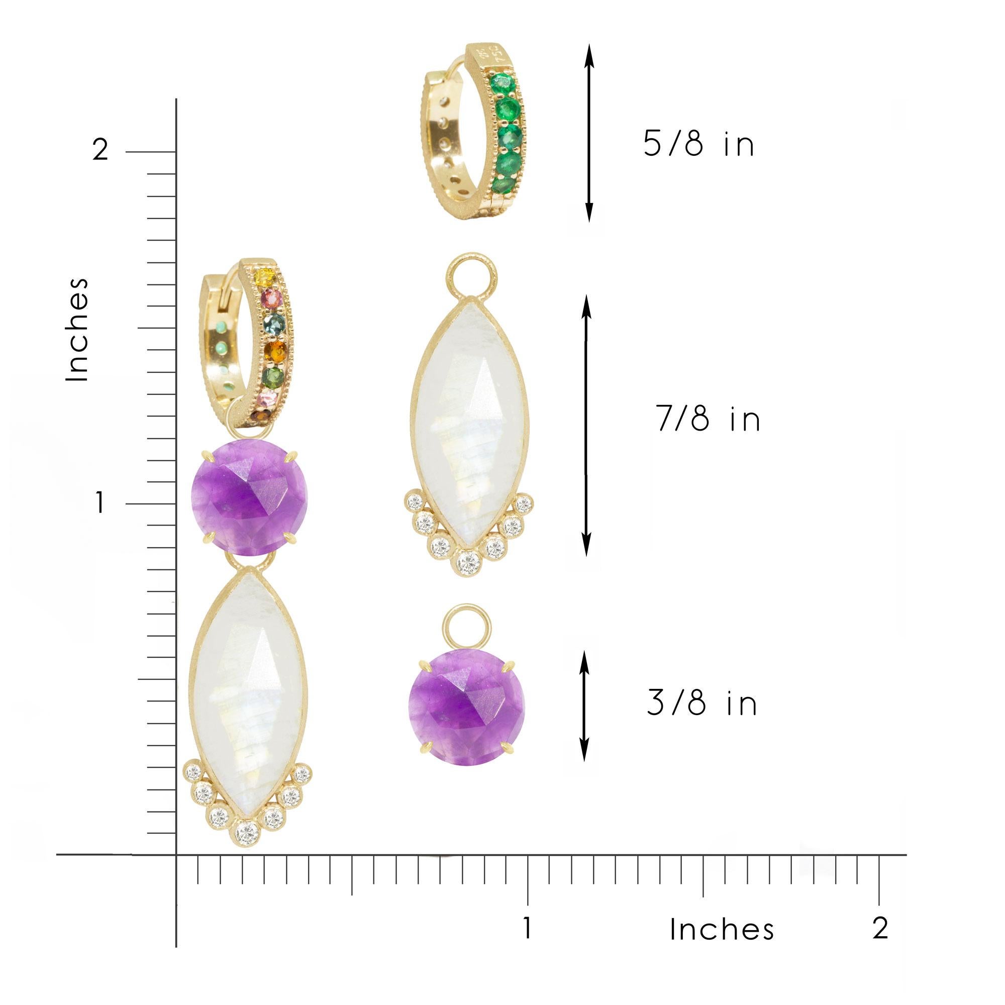 Petal Amethyst Charms and Intricate 18 Karat Gold Reversible Huggies Earrings In New Condition In Denver, CO