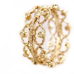 Petal Belt 18 Karat Yellow Gold 0.336 Carat Diamonds Open Lace Crown Ring