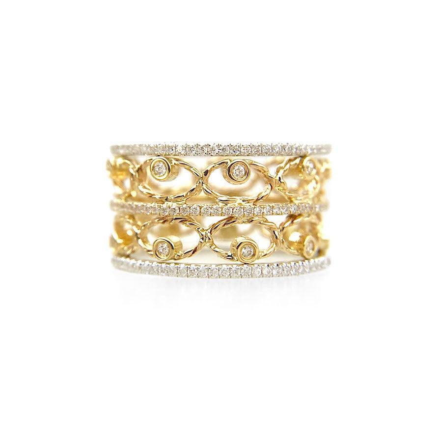 For Sale:  Petal Belt 18 Karat Yellow Gold 0.336 Carat Diamonds Open Lace Crown Ring 5