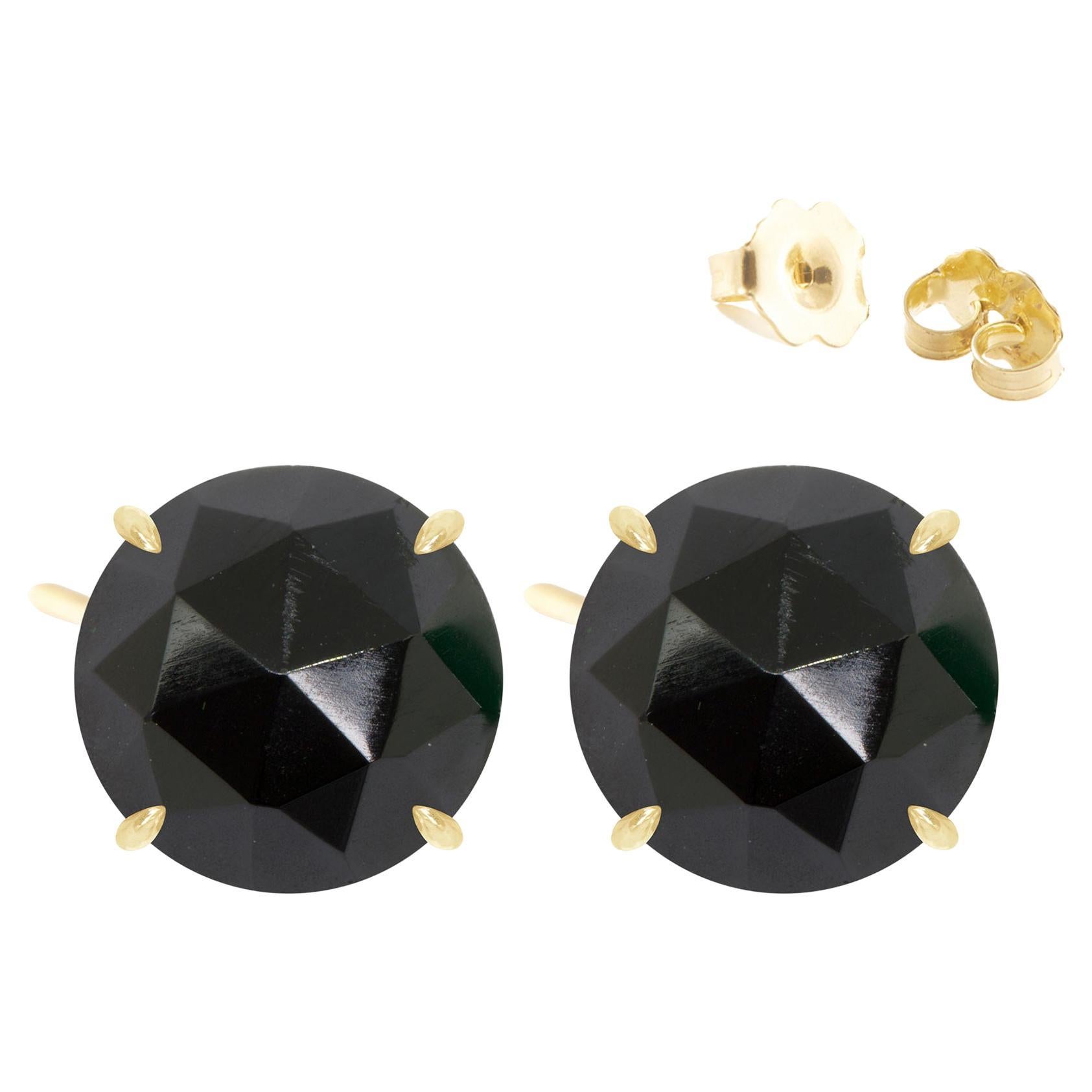 Petal Black Spinel Gold 18k Stud Earrings For Sale