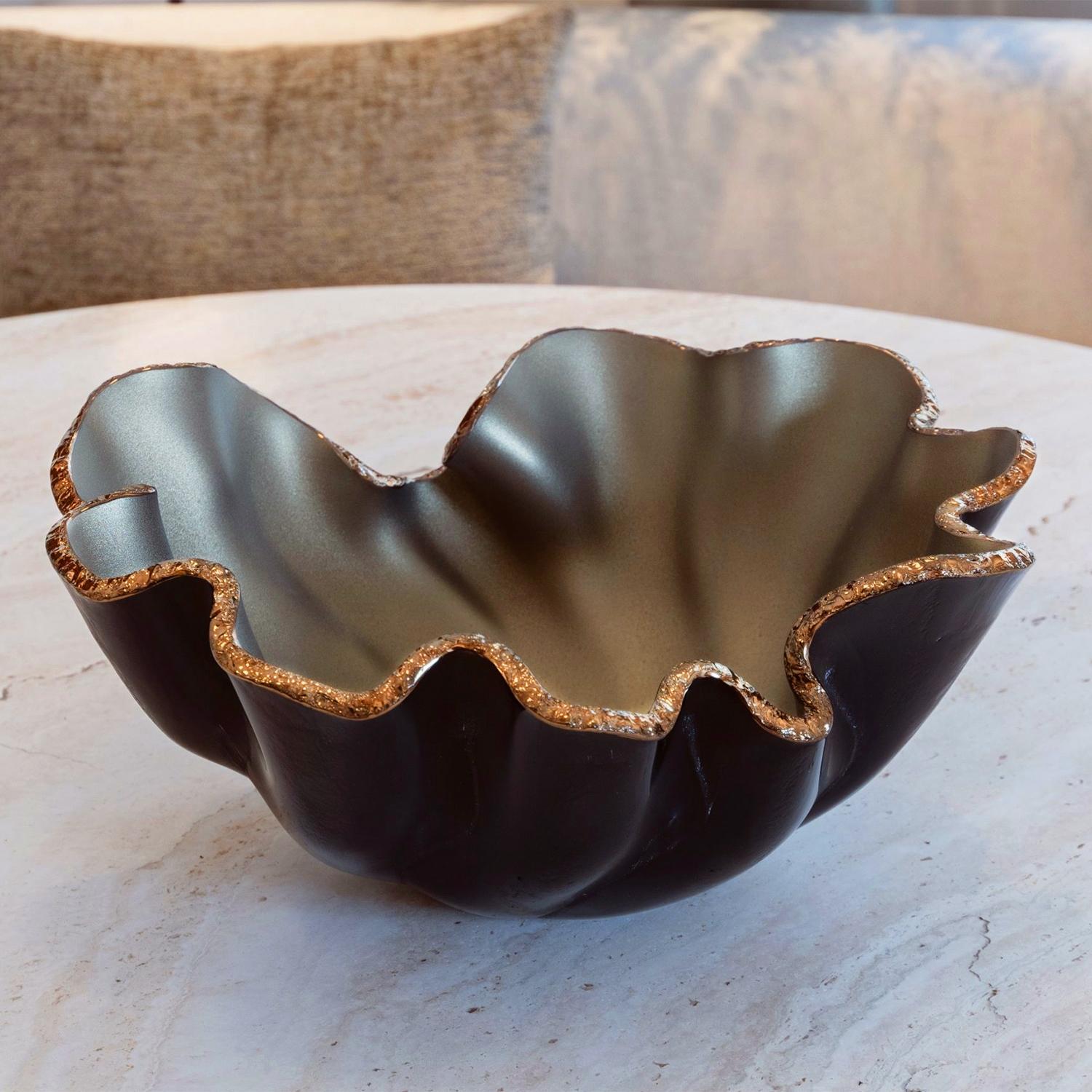 Hand-Crafted Petal Bronze Matte Glass Bowl For Sale