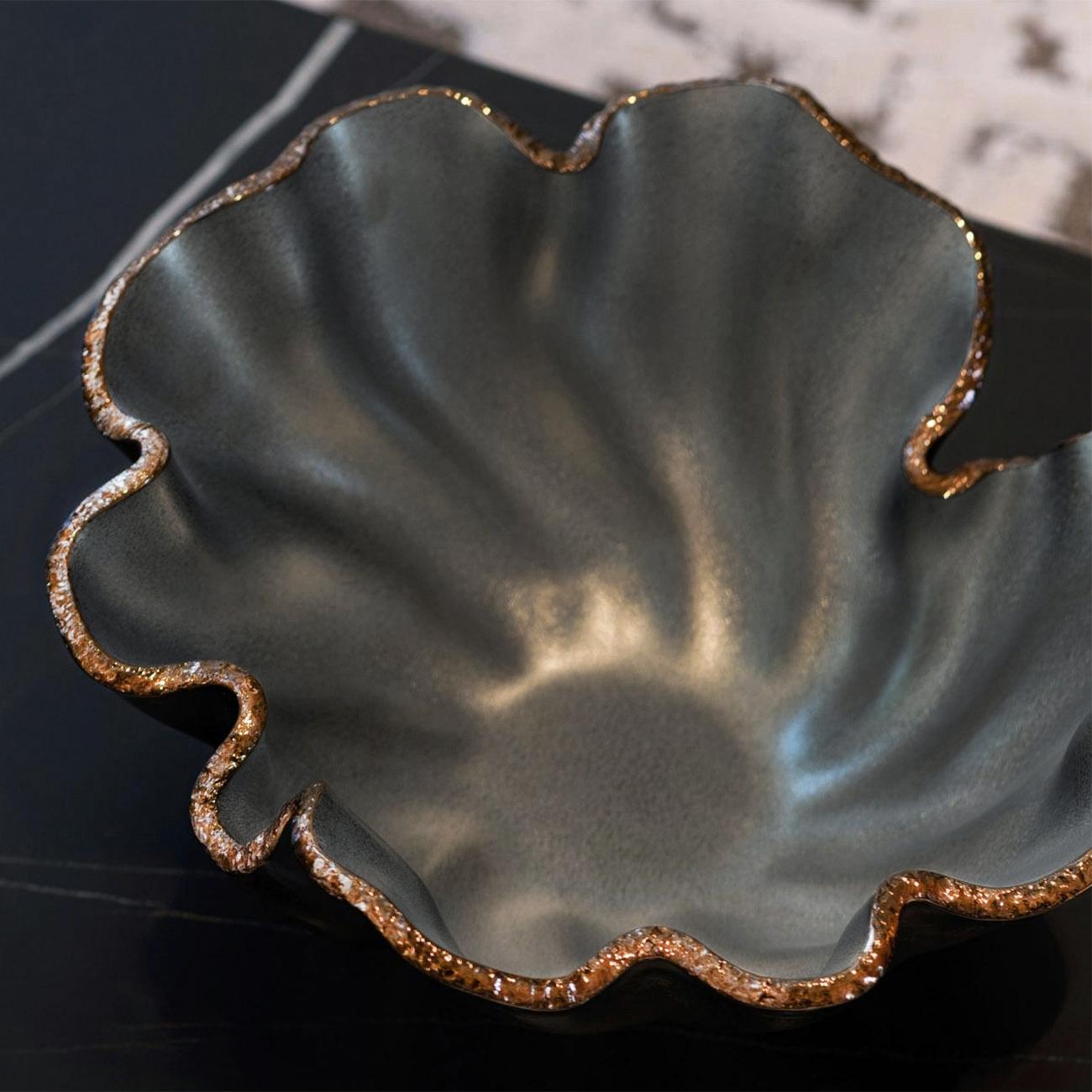 Contemporary Petal Bronze Matte Glass Bowl For Sale