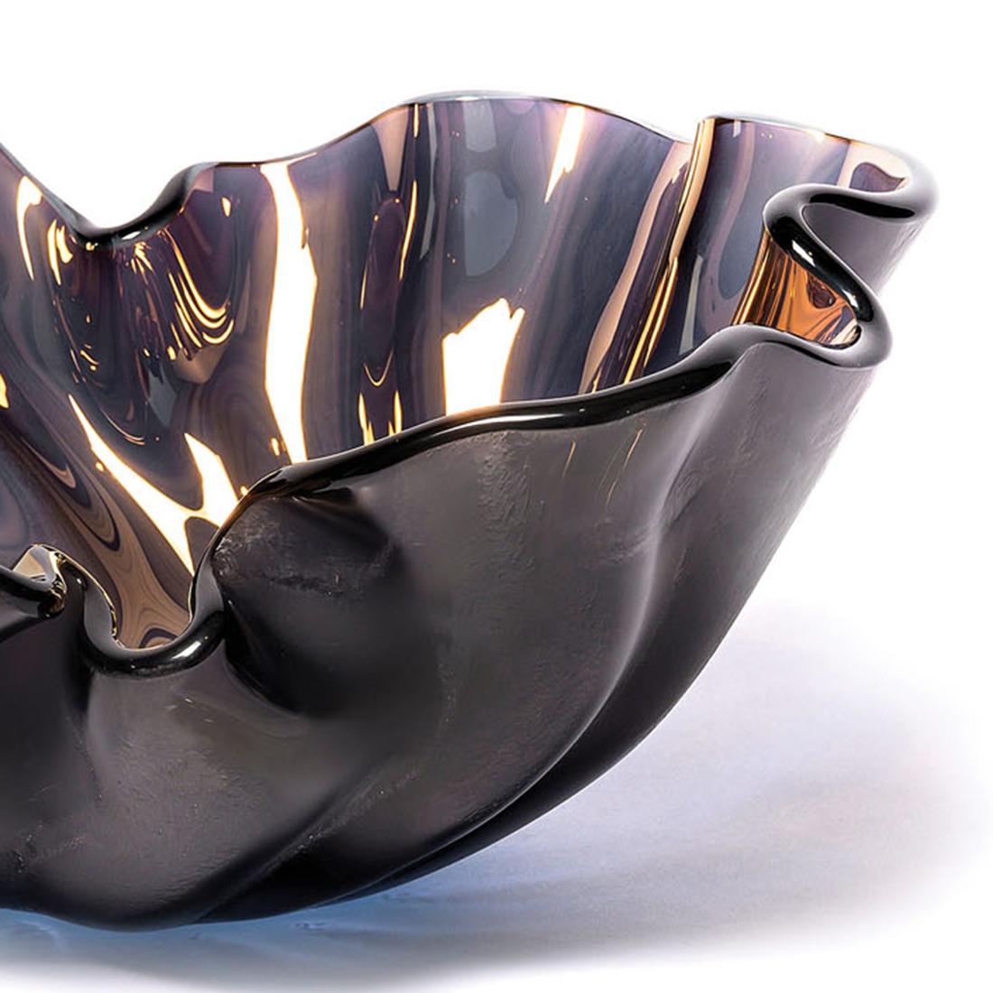 Belgian Petal Bronze Shiny Glass Bowl For Sale