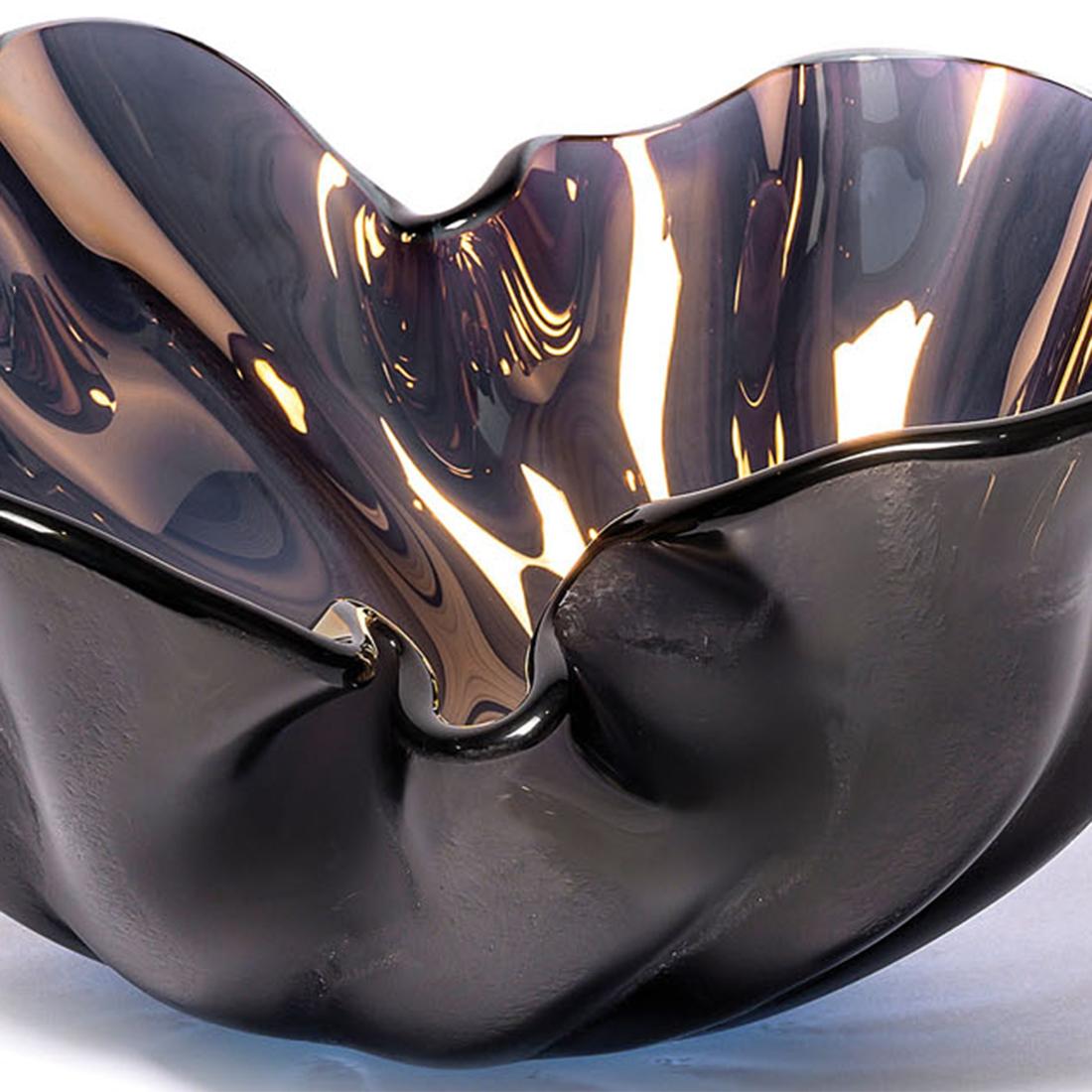 Blackened Petal Bronze Shiny Glass Bowl For Sale