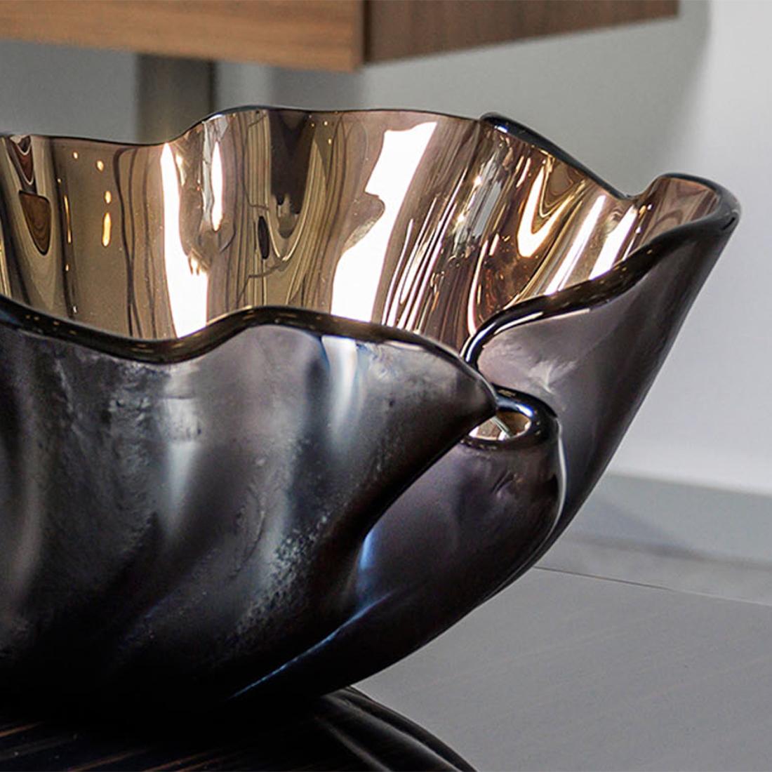 Contemporary Petal Bronze Shiny Glass Bowl For Sale