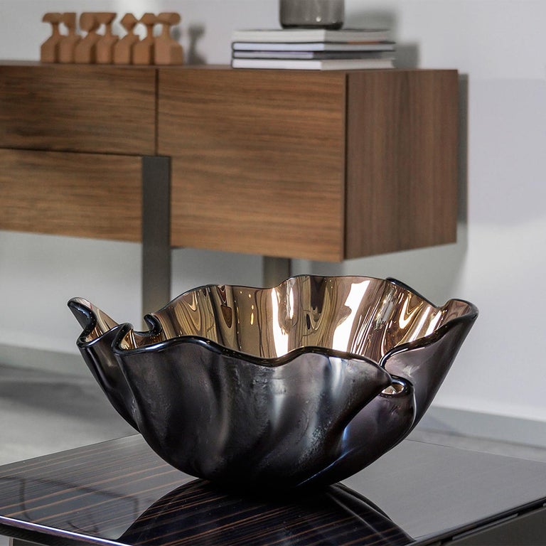 Petal Bronze Shiny Glass Bowl For Sale at 1stDibs