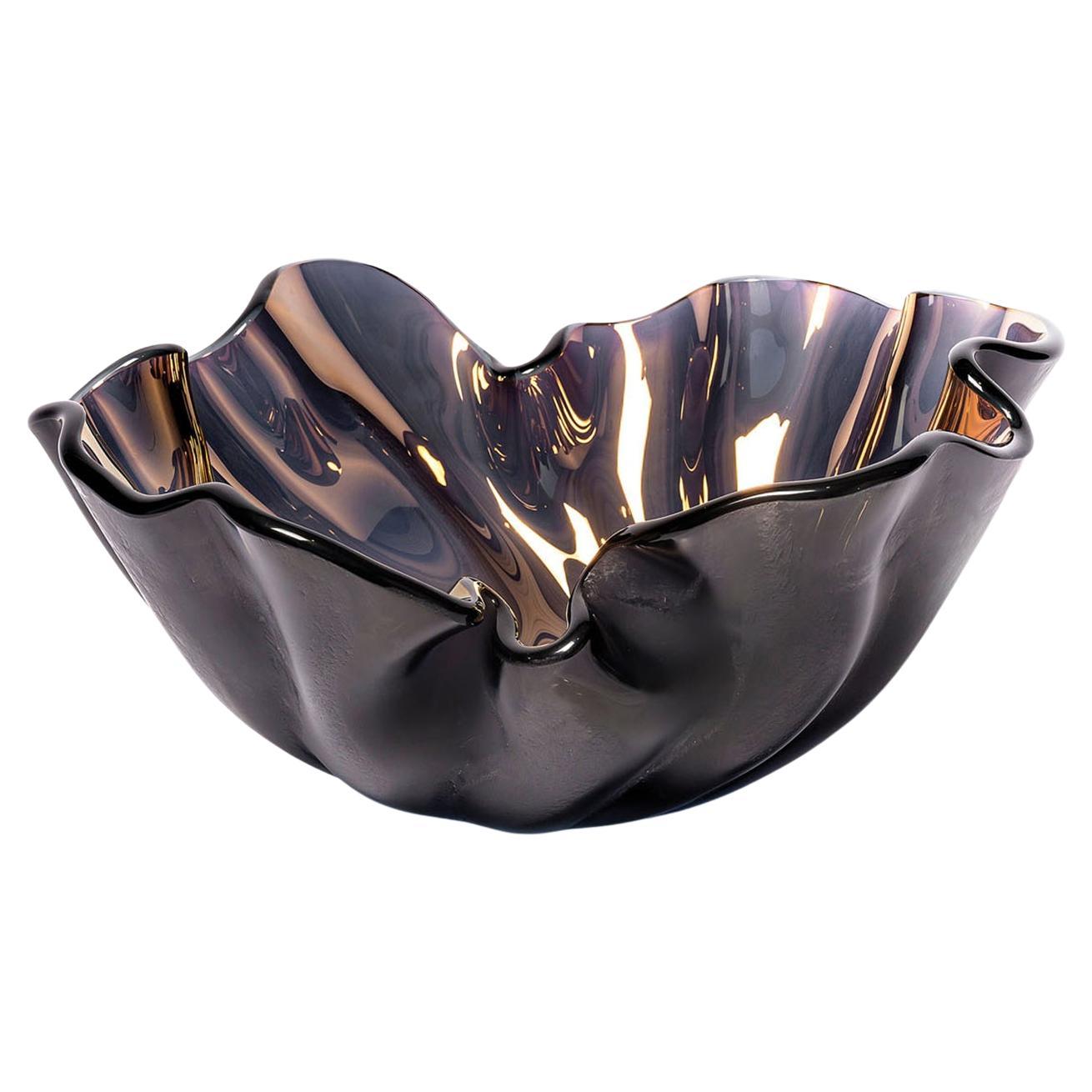 Petal Bronze Shiny Glass Bowl For Sale