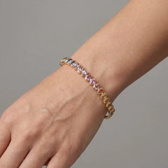 Petal Cut Rainbow Gemstone 14K (Custom) Yellow Gold Bangle Bracelet
