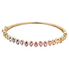 Petal Cut Rainbow Gemstone 14K (Custom) Yellow Gold Bangle Bracelet