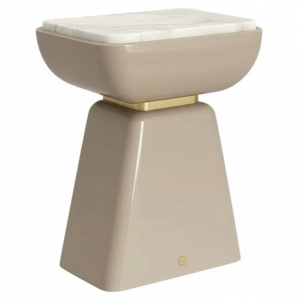 Art Deco Petal-Form Side Table in Polished French Lacquer, Marble & Brass Accents For Sale
