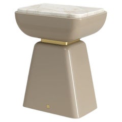 Petal-Form Side Table in Polished French Lacquer, Marble & Brass Accents