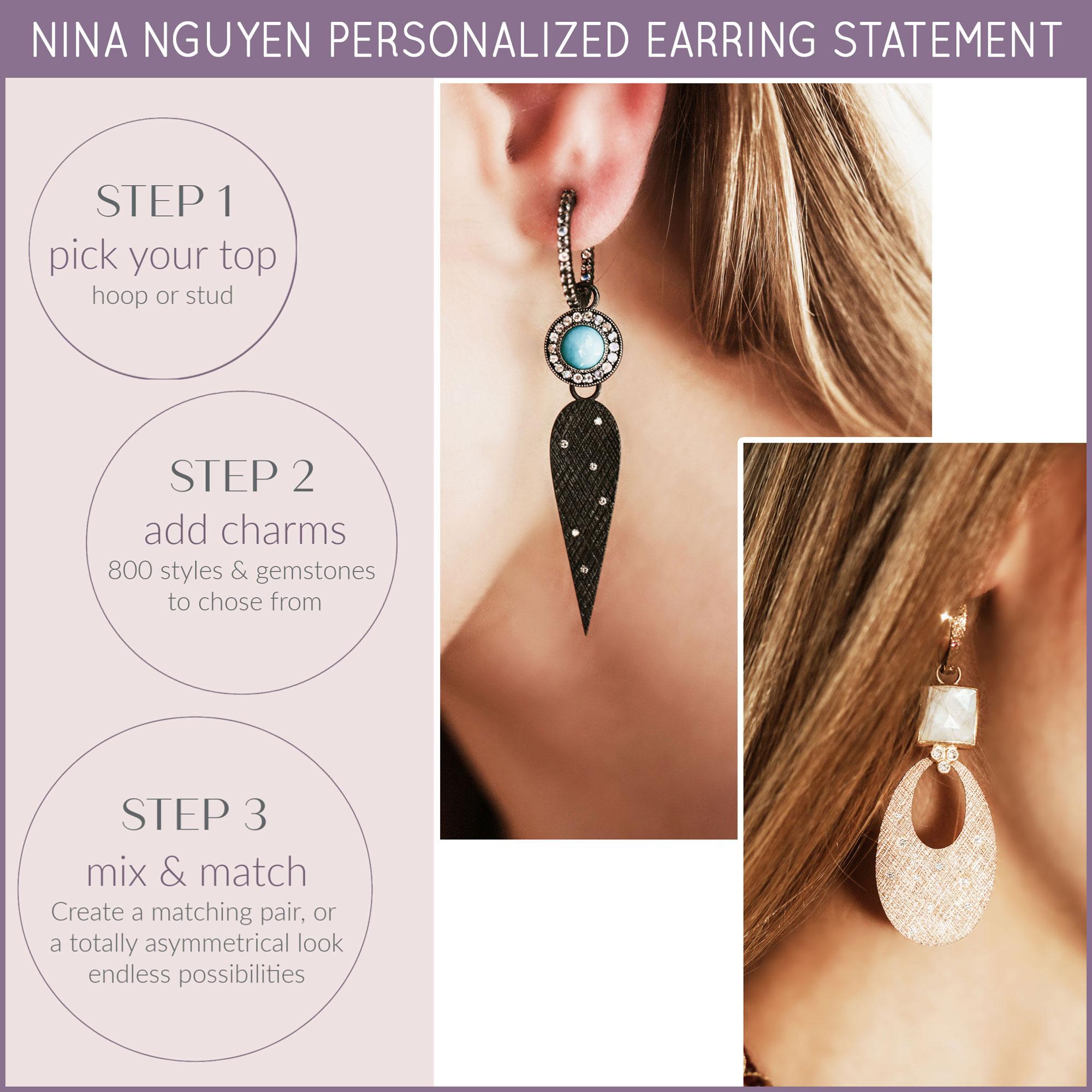 Petal Lapis Charms and Florentine Moonstone Oxidized Hoop Earrings 2