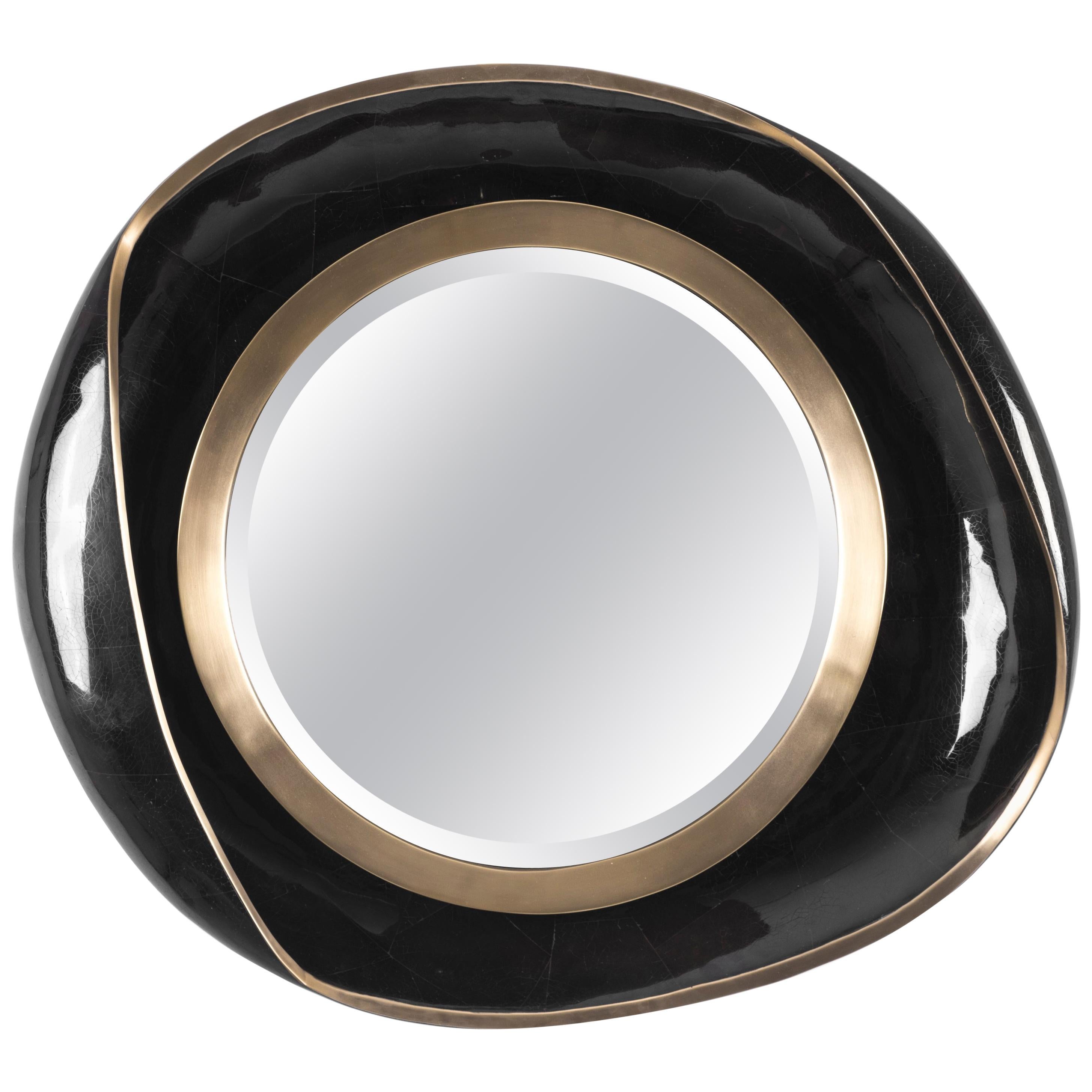 Petal Mirror in Black Shell and Bronze-Patina Brass by R&Y Augousti