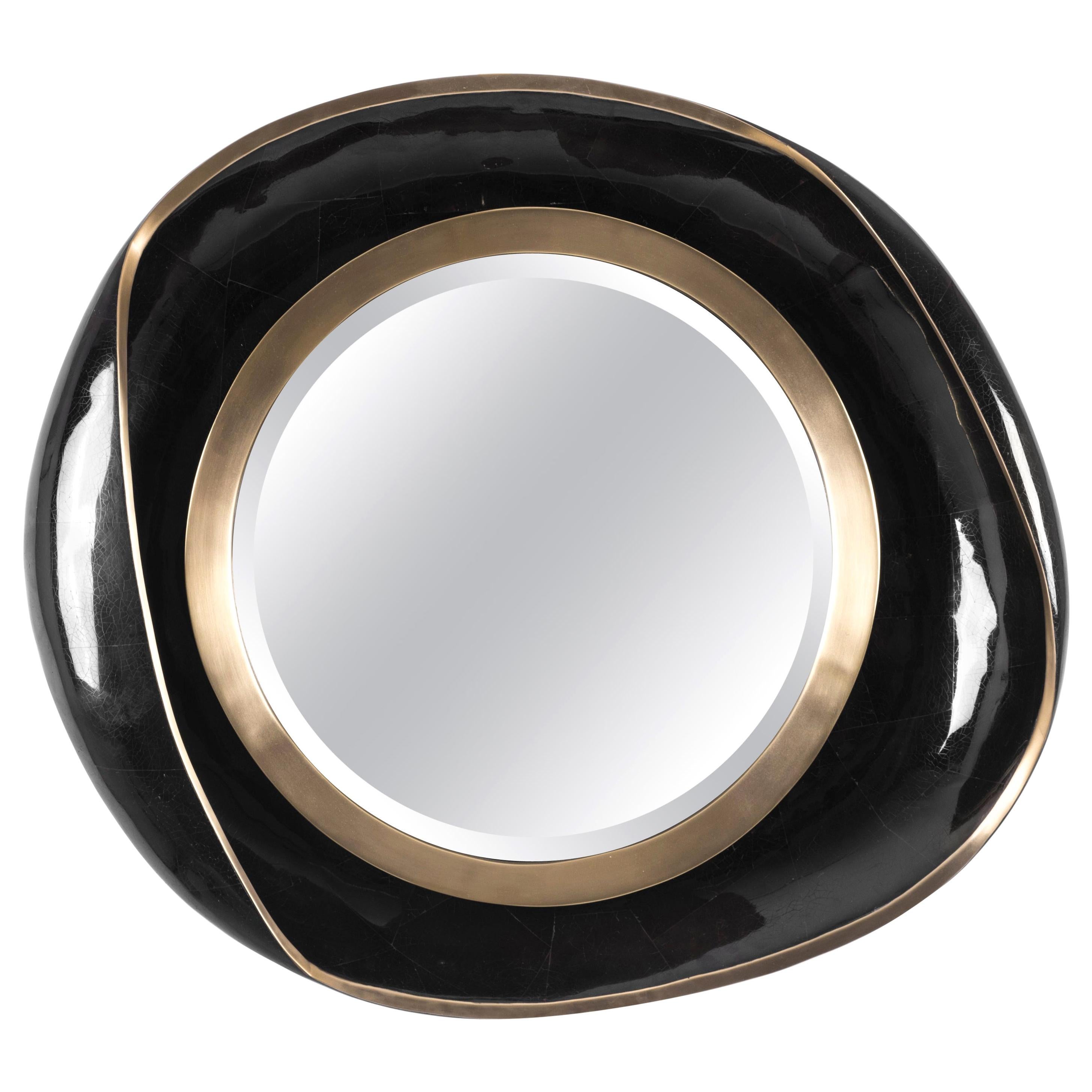 Petal Mirror in Black Shell and Bronze-Patina Brass by R&Y Augousti For Sale