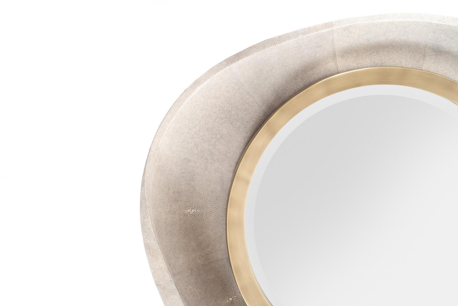 Hand-Crafted Petal Mirror in Cream Shagreen and Bronze-Patina Brass by R&Y Augousti For Sale