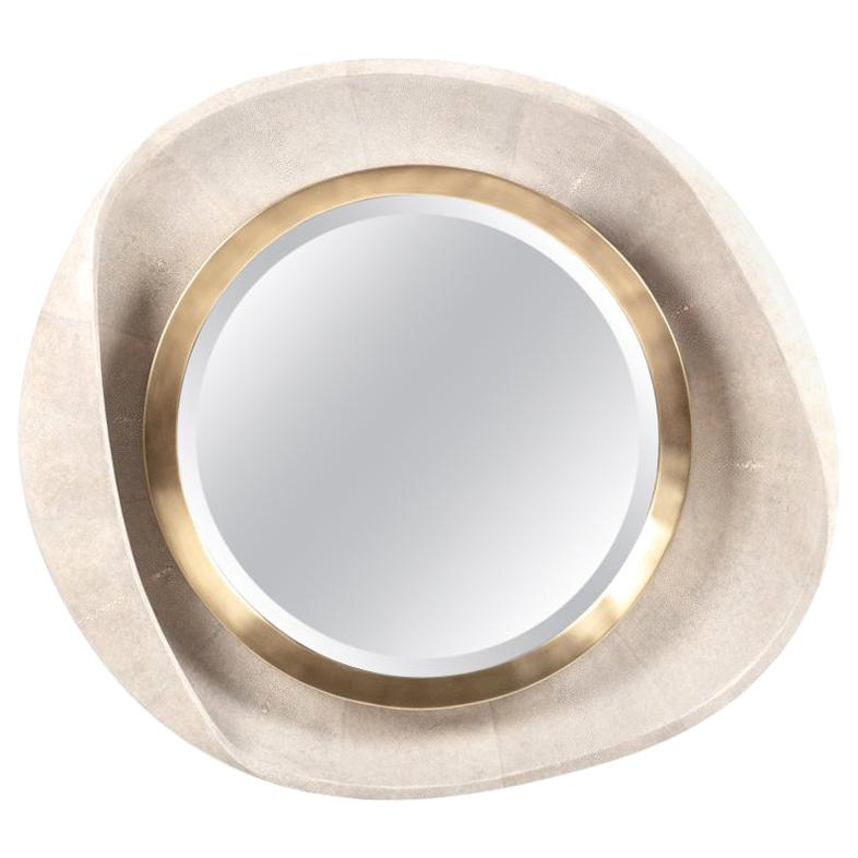 Petal Mirror in Cream Shagreen and Bronze-Patina Brass by R&Y Augousti