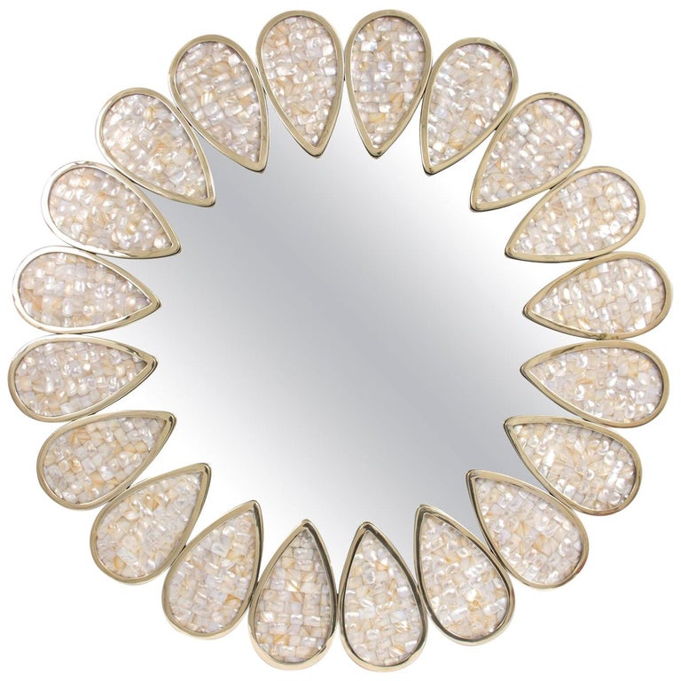Petal Mother Of Pearl And Brass Mirror For At 1stdibs Petal Mother Of Pearl And Brass Mirror, Round Mother Of Pearl Mirror