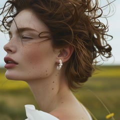 Petal Pearl Half Moon Earring 14K Gold Hook - By Bombyx House